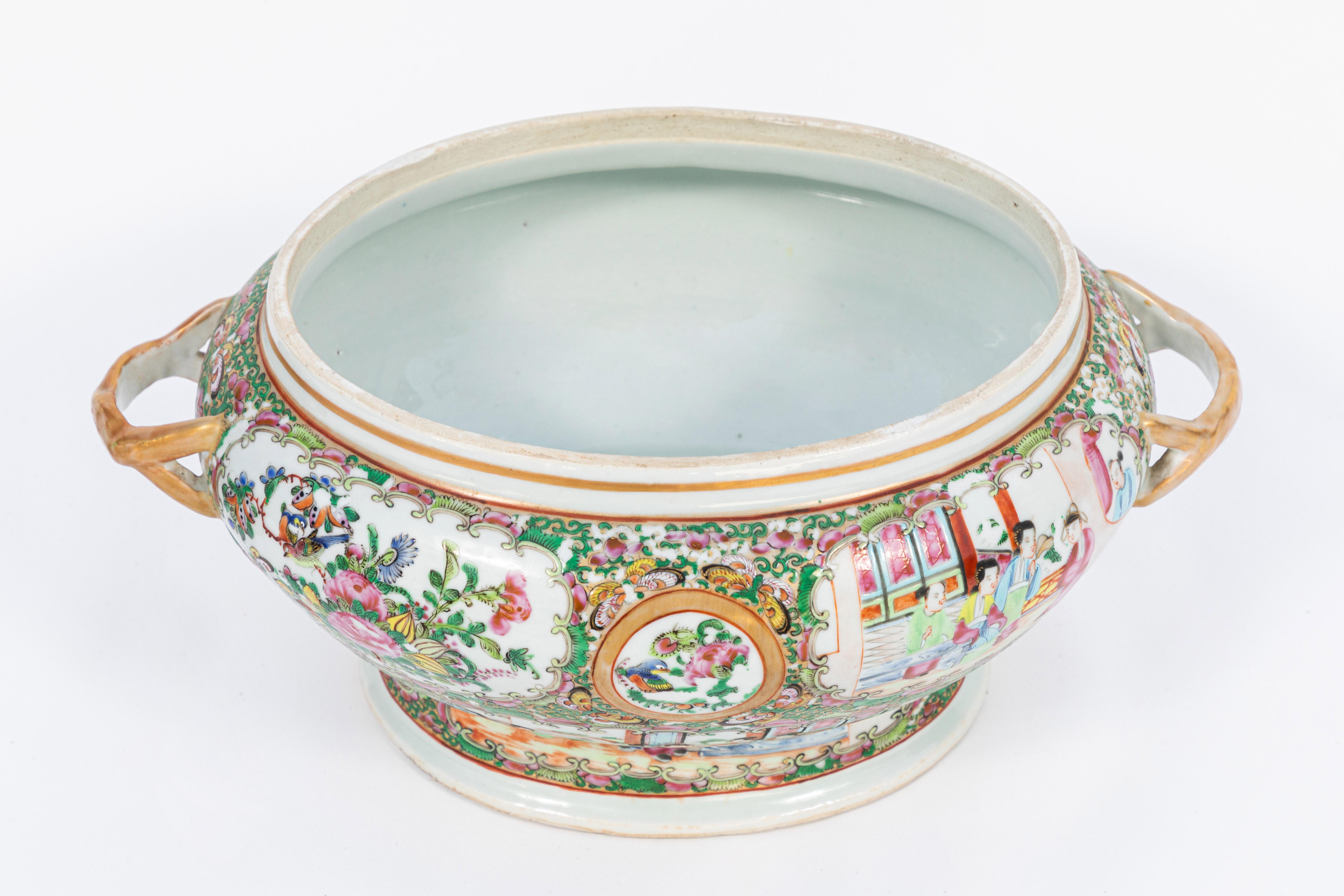 Porcelain 19th Century Rose Medallion Covered Tureen and Platter