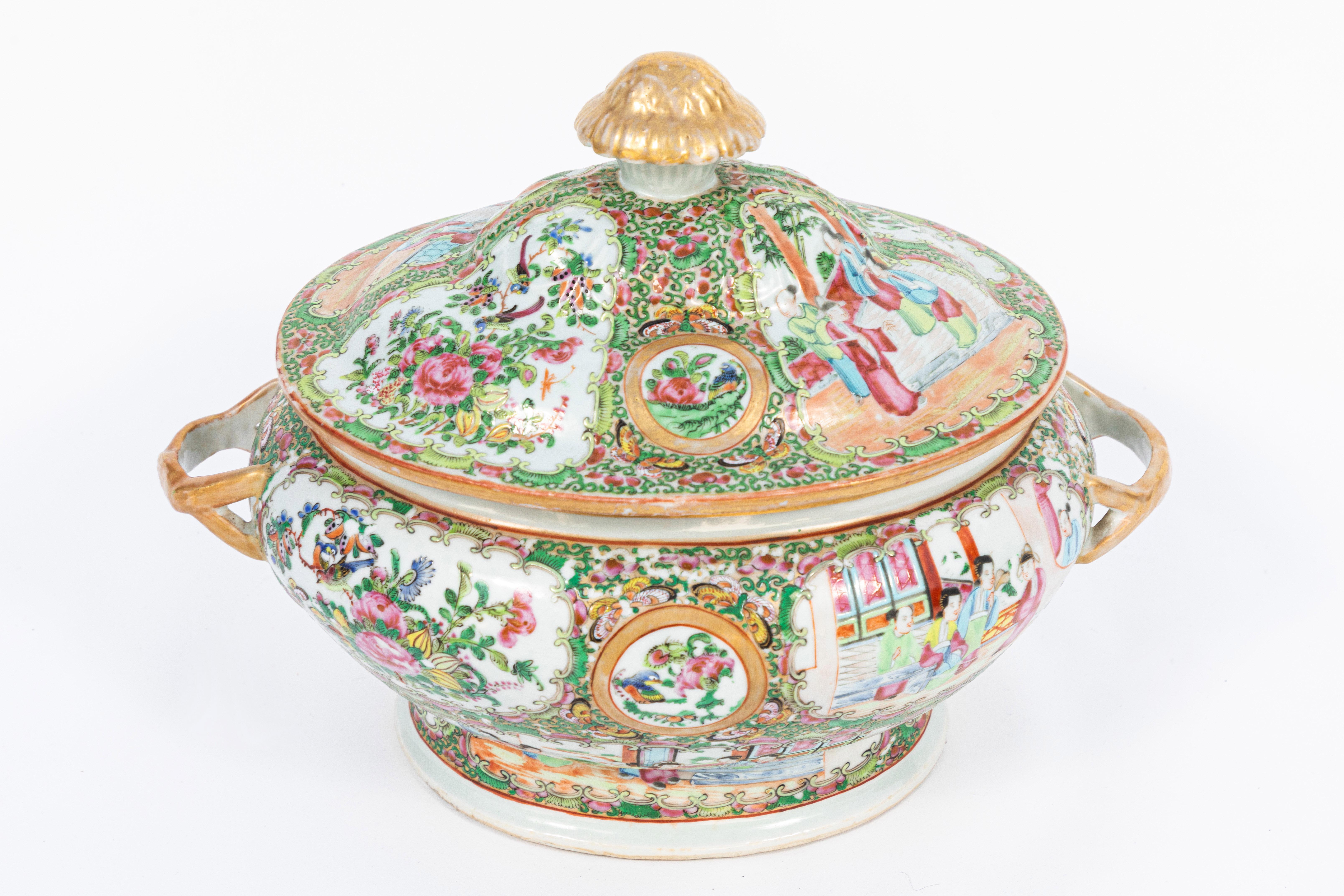 19th Century Rose Medallion Covered Tureen and Platter 1