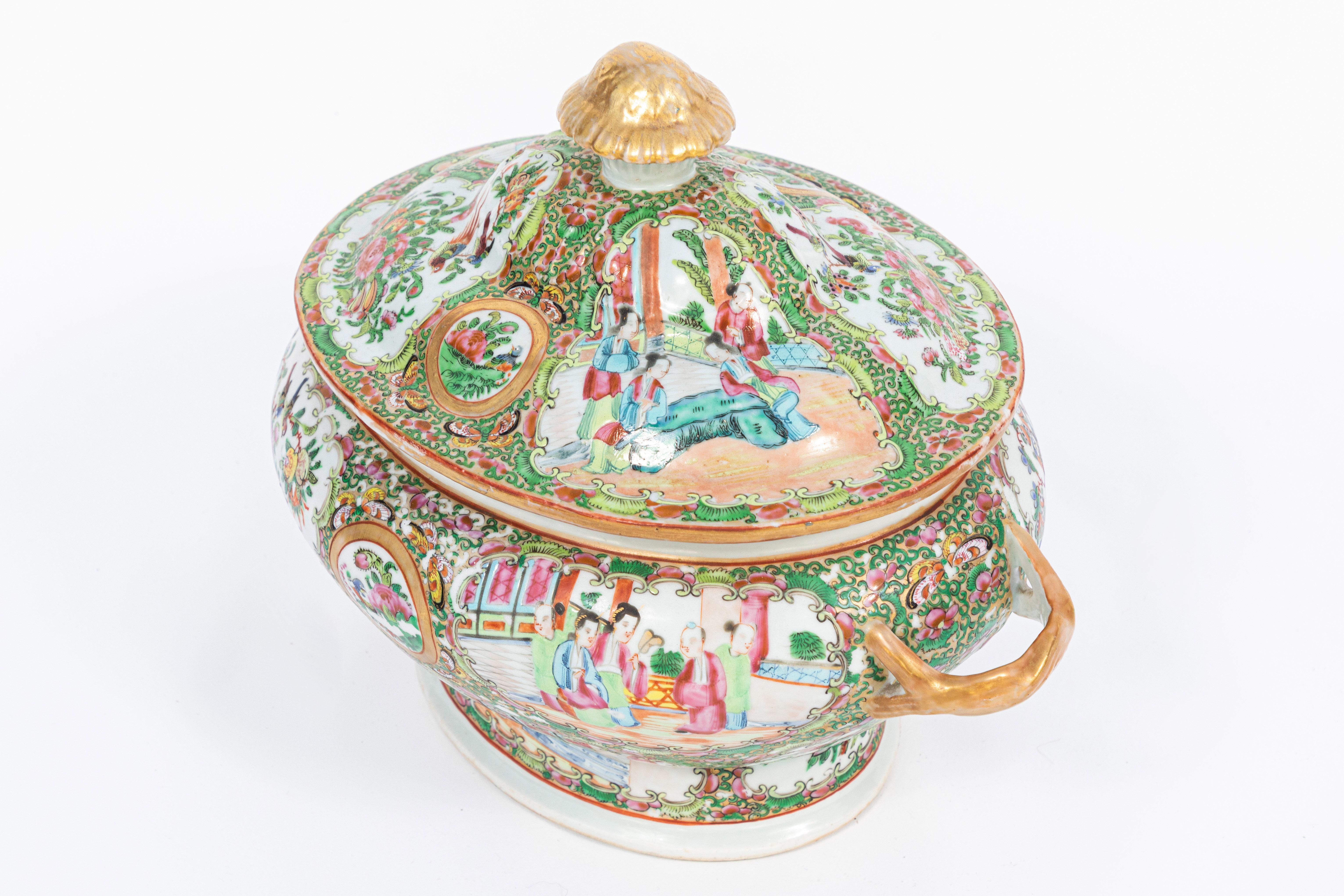 19th Century Rose Medallion Covered Tureen and Platter 2
