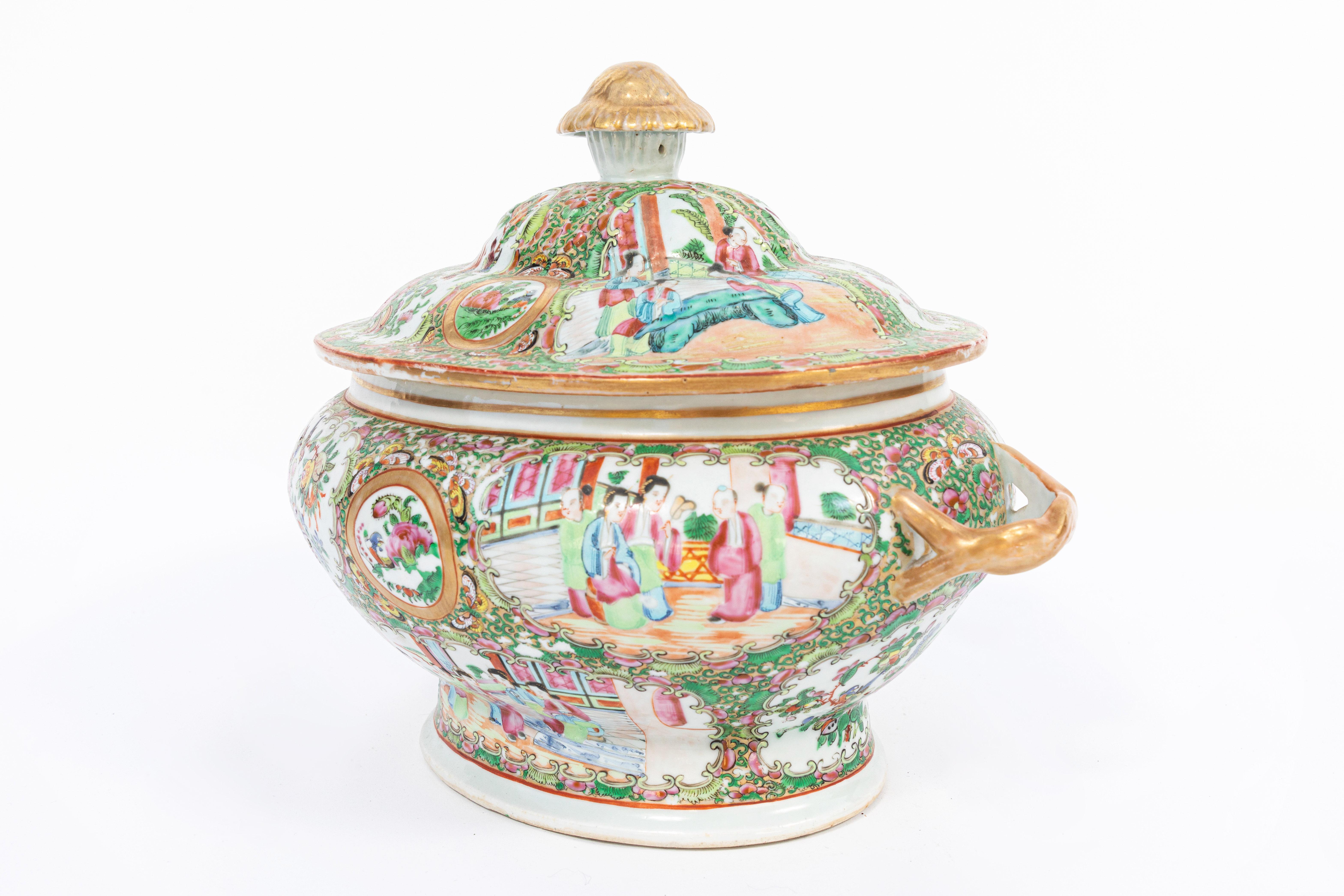 19th Century Rose Medallion Covered Tureen and Platter 3