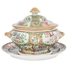 19th Century Rose Medallion Covered Tureen and Platter