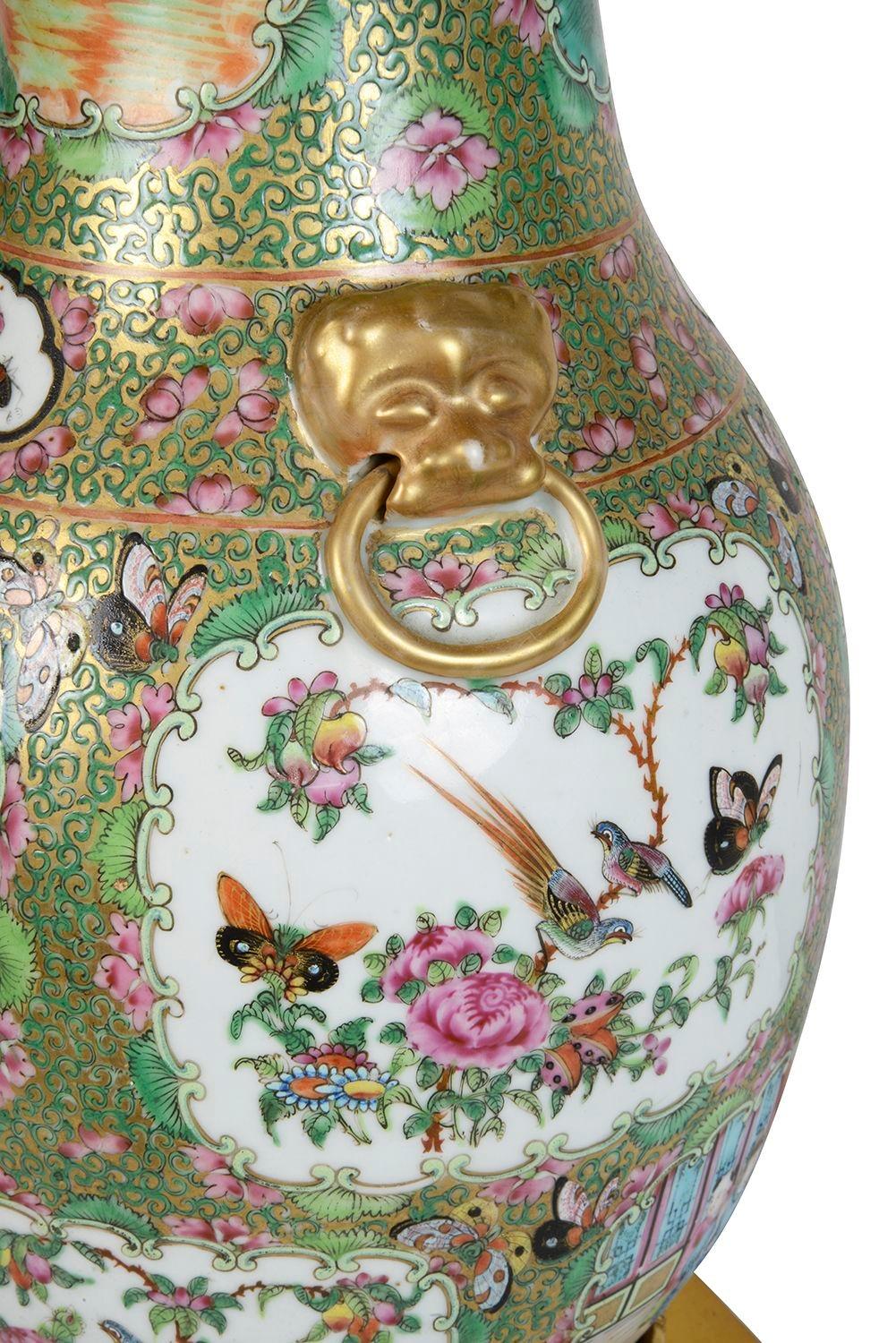 Porcelain 19th Century Rose Medallion lamp. For Sale