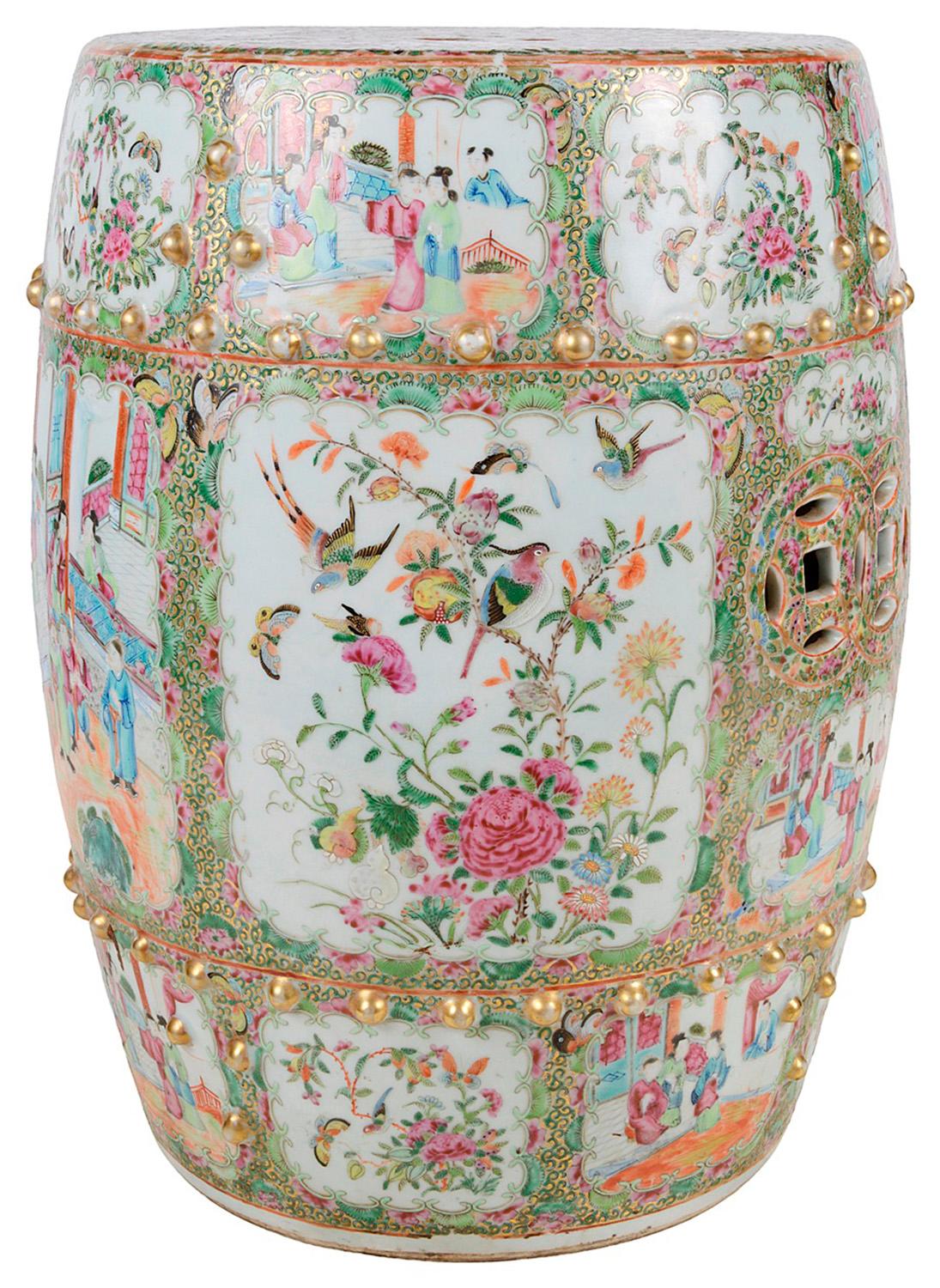 Chinese Export 19th Century Rose Medallion Porcelain Garden Seat