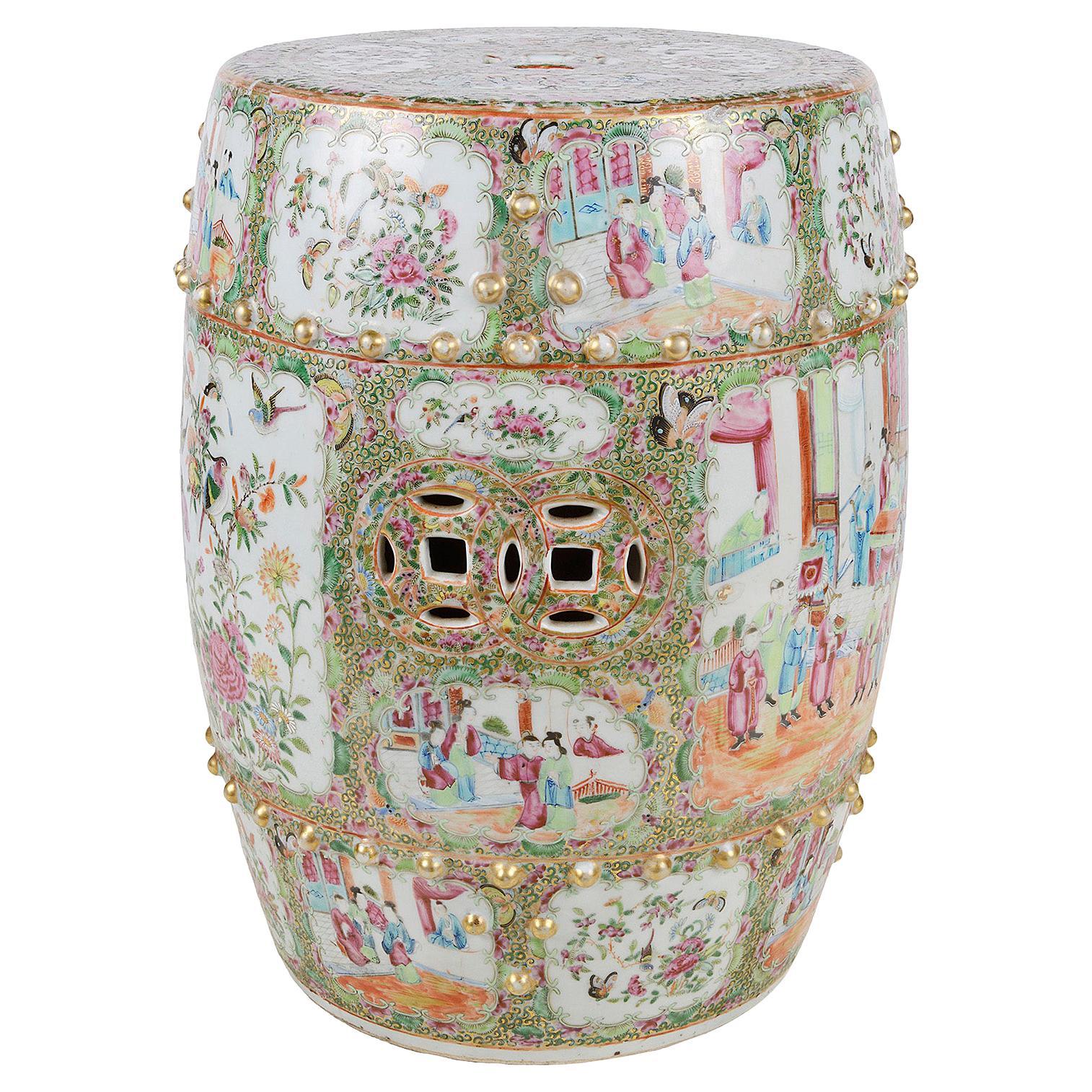 19th Century Rose Medallion Porcelain Garden Seat