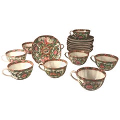 19th Century Rose Medallion Set of 9 Cups and Saucers