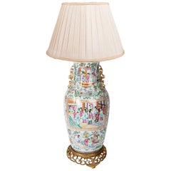 19th Century Rose Medallion Vase / Lamp