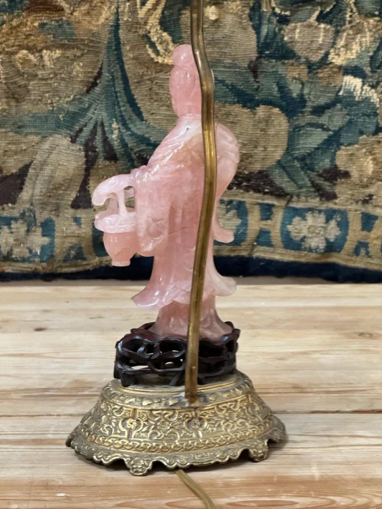 19th Century Rose Quartz Carved Figure Lamp with Jeweled Base 2