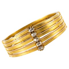 19th Century Rosecut Diamonds Matte Yellow Gold Bangle Bracelet