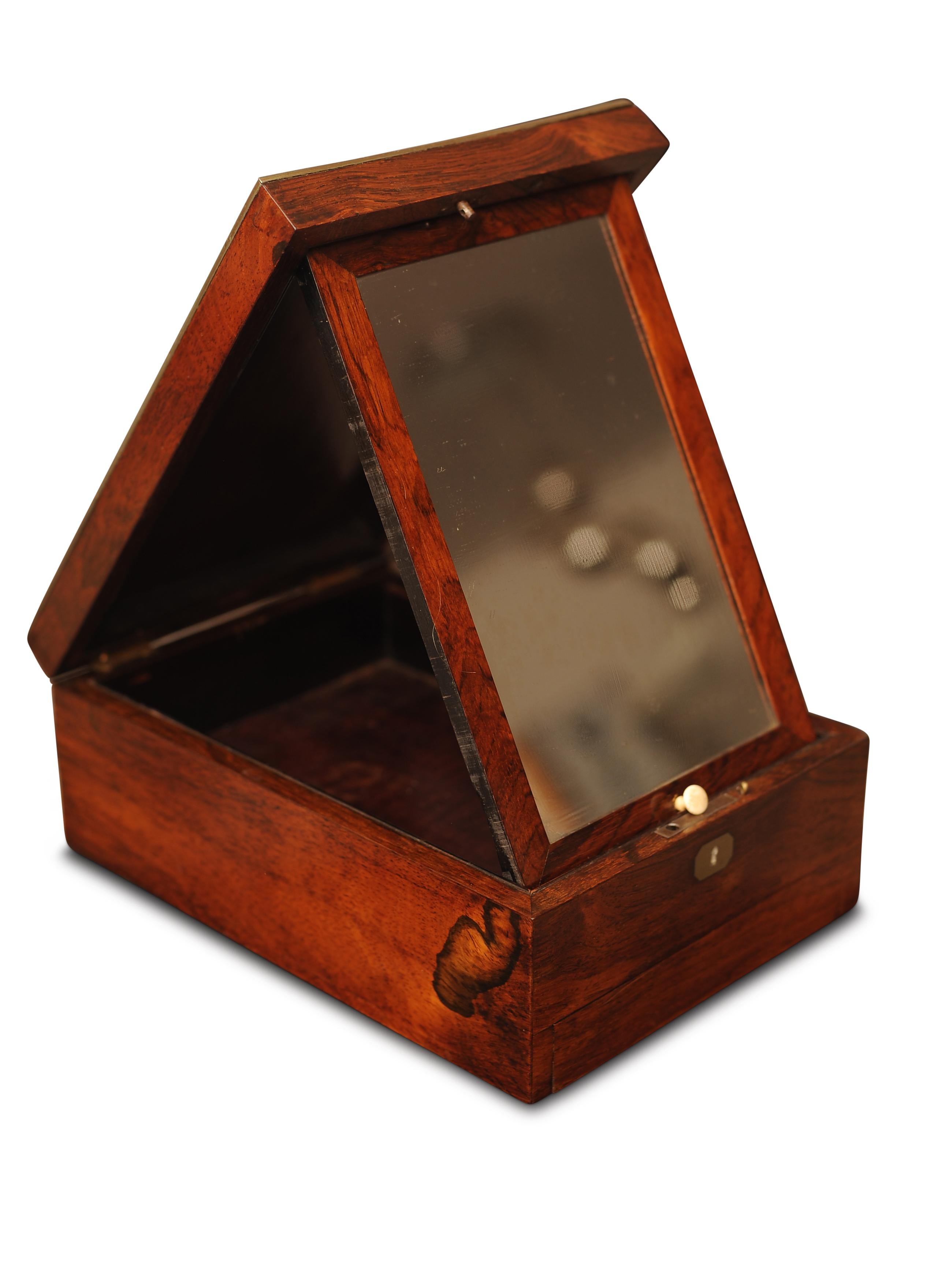 Late Victorian 19th Century Rosewood and Brass Bound Grooming Box With Internal Mirror For Sale