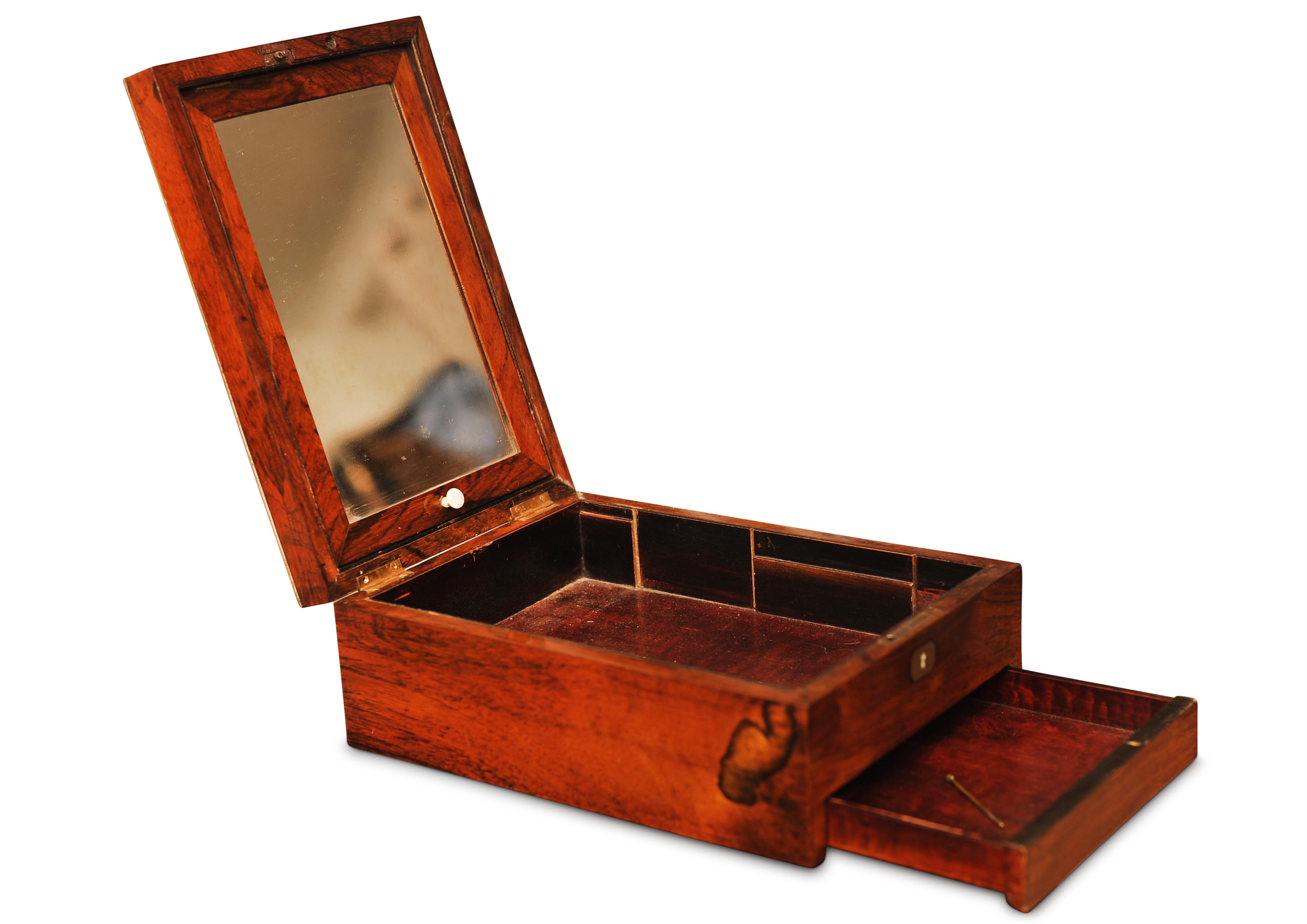 British 19th Century Rosewood and Brass Bound Grooming Box With Internal Mirror For Sale