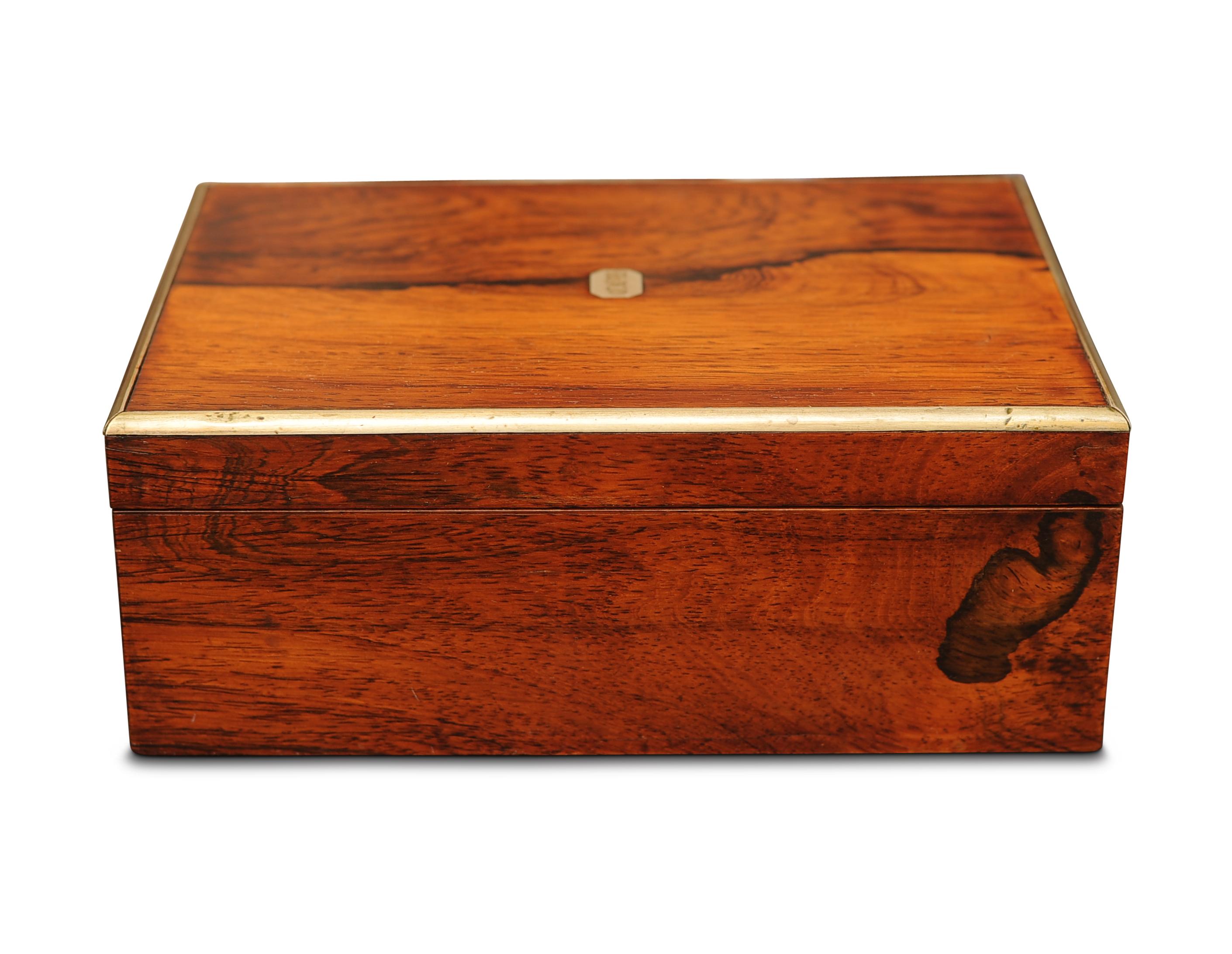 19th Century Rosewood and Brass Bound Grooming Box With Internal Mirror In Good Condition For Sale In High Wycombe, GB