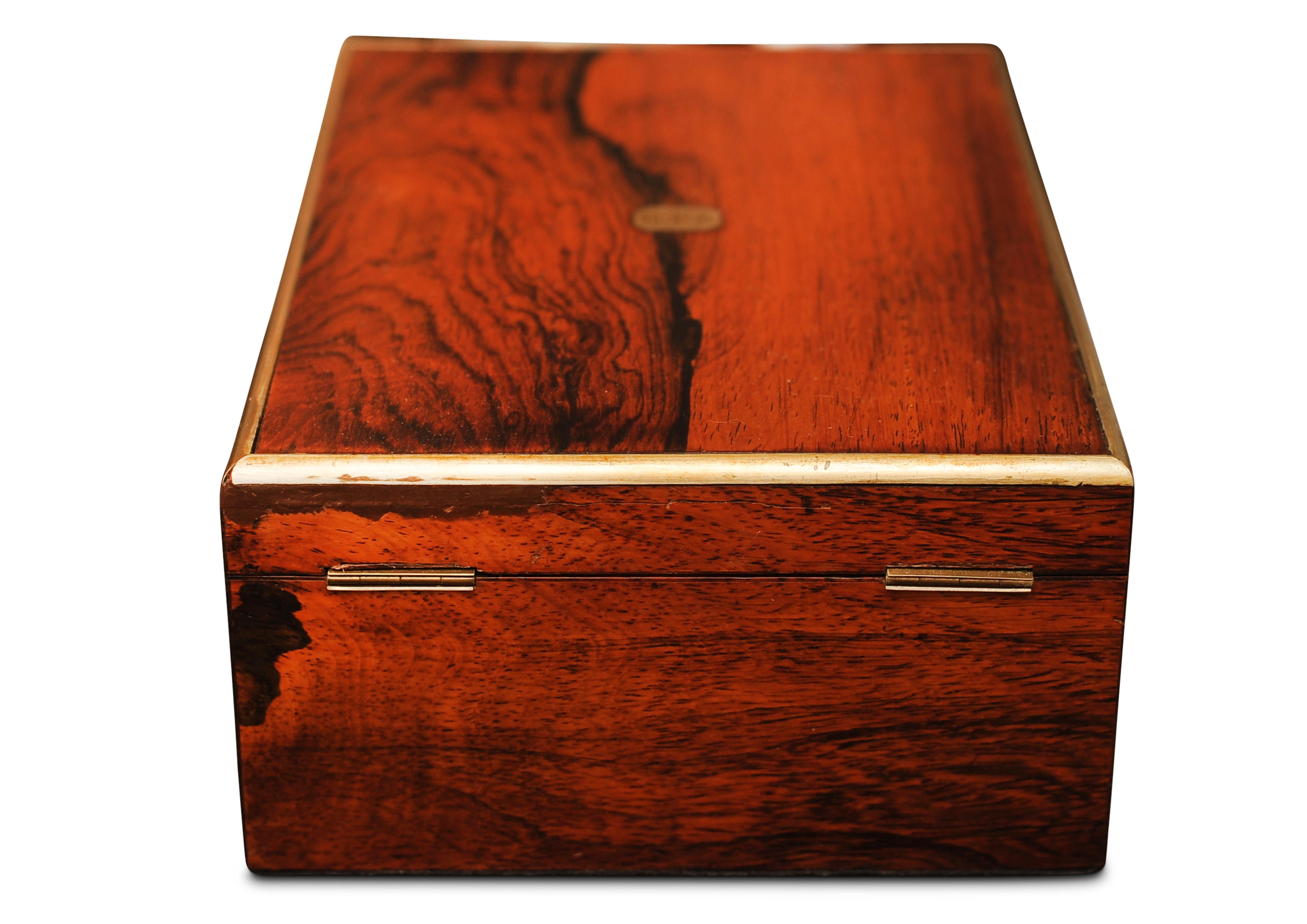 Glass 19th Century Rosewood and Brass Bound Grooming Box With Internal Mirror For Sale