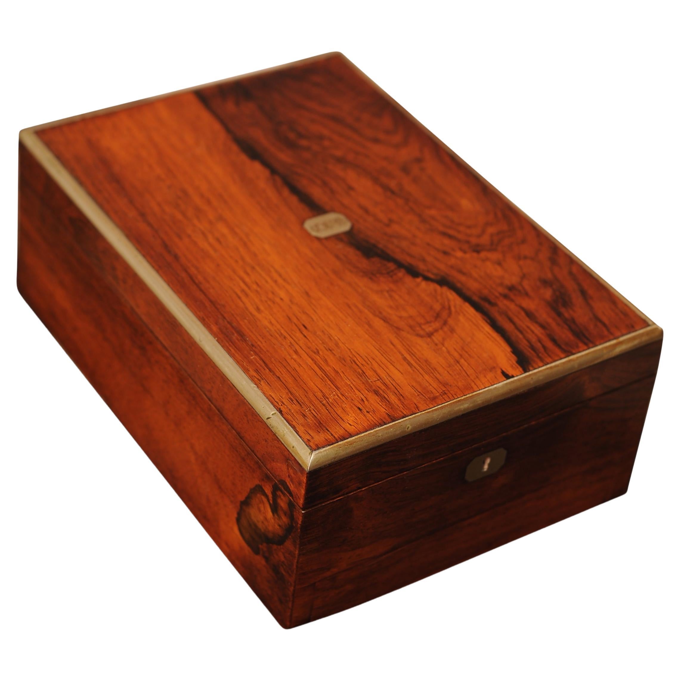 19th Century Rosewood and Brass Bound Grooming Box With Internal Mirror For Sale