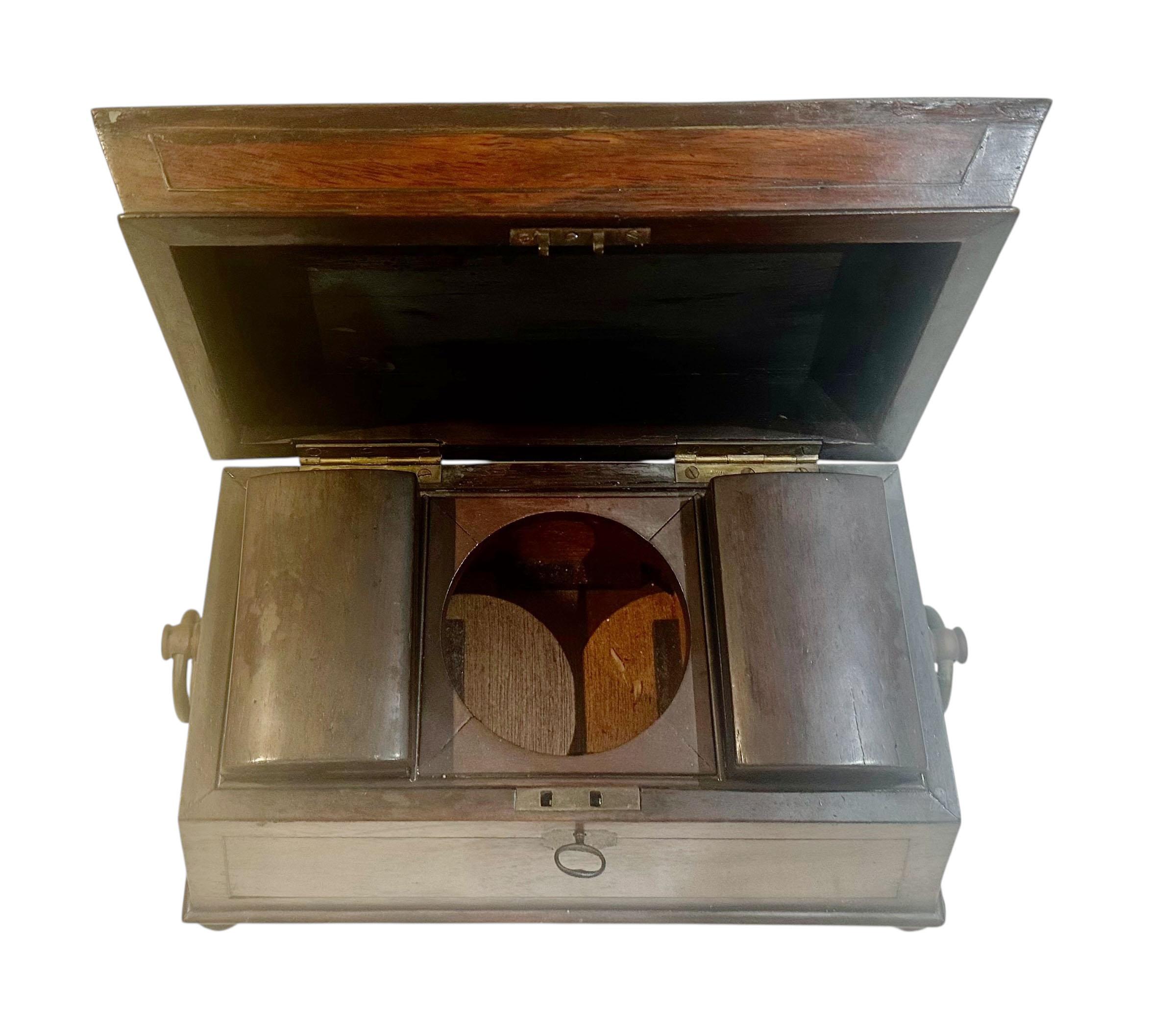 19th Century Rosewood and Brass Tea Caddy from Saint Croix In Good Condition For Sale In Tampa, FL