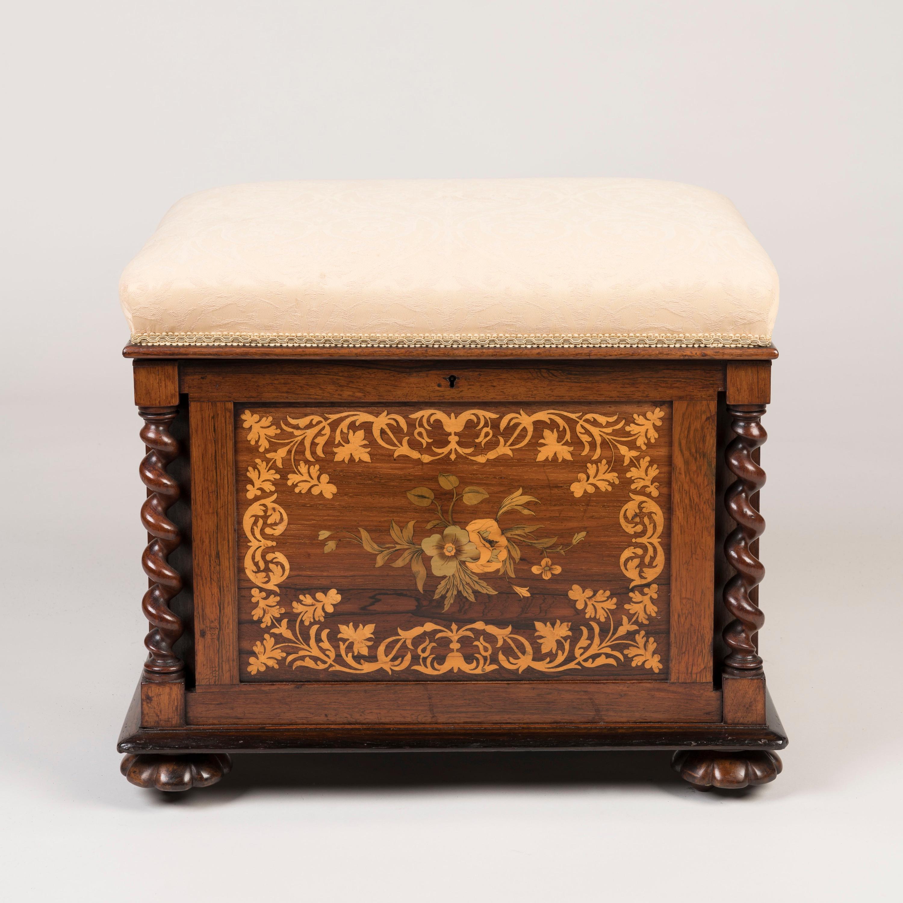 English 19th Century Rosewood and Marquetry Inlaid Stool For Sale