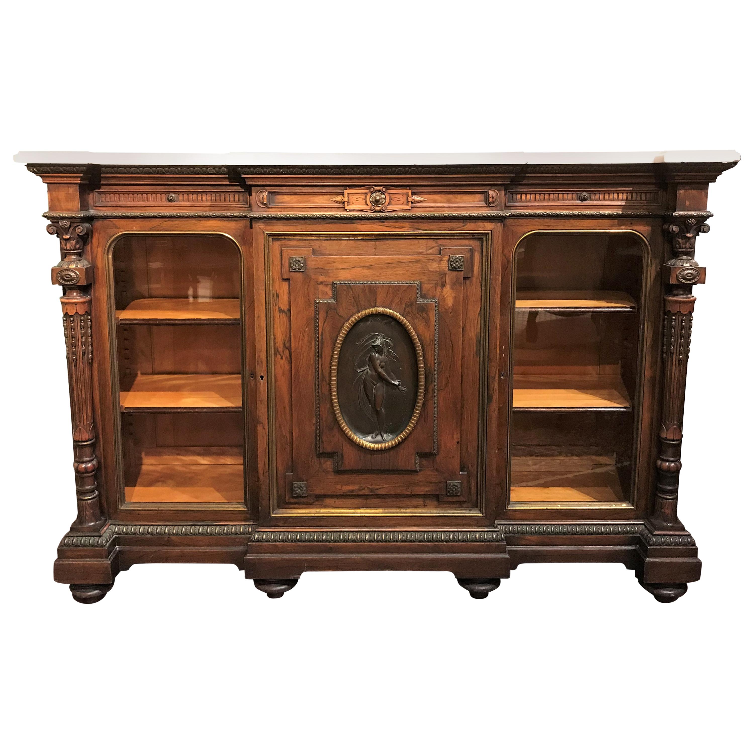 19th Century Rosewood and Ormolu Credenza with Conforming Marble Top