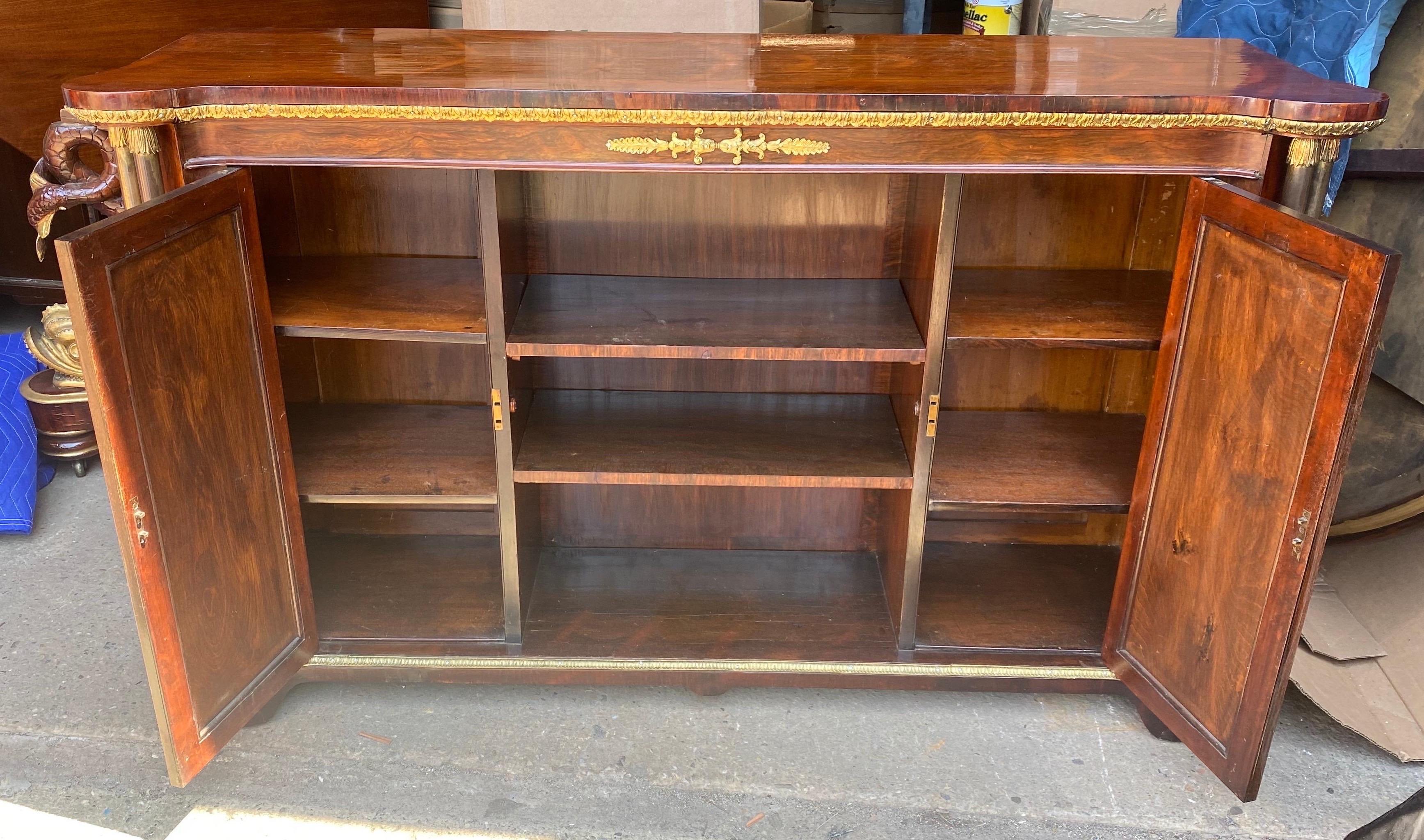Bronze 19th Century Rosewood and Steel English Regency Bookcase or Cabinet