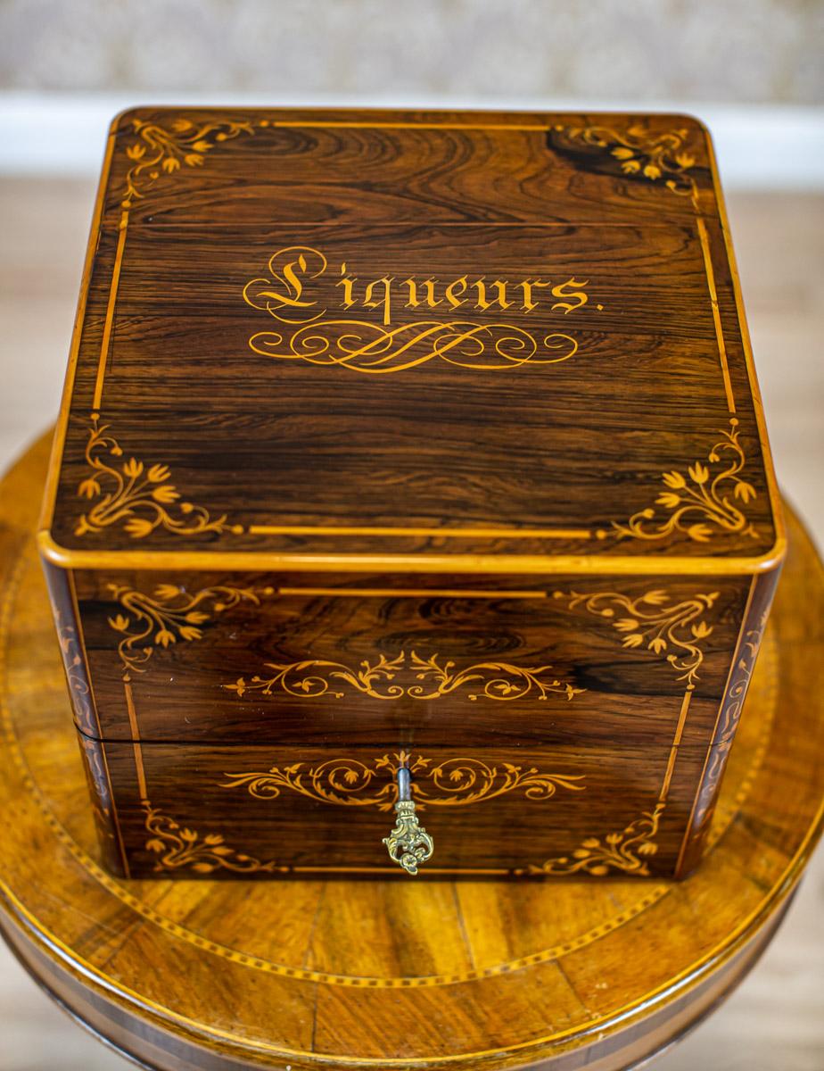 British 19th-Century Rosewood Box with Liqueur Set