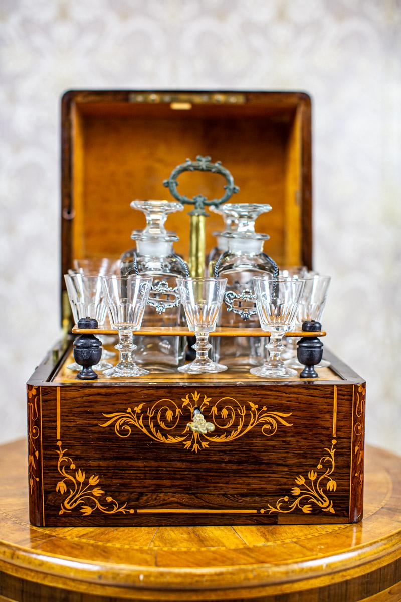 19th-Century Rosewood Box with Liqueur Set 2