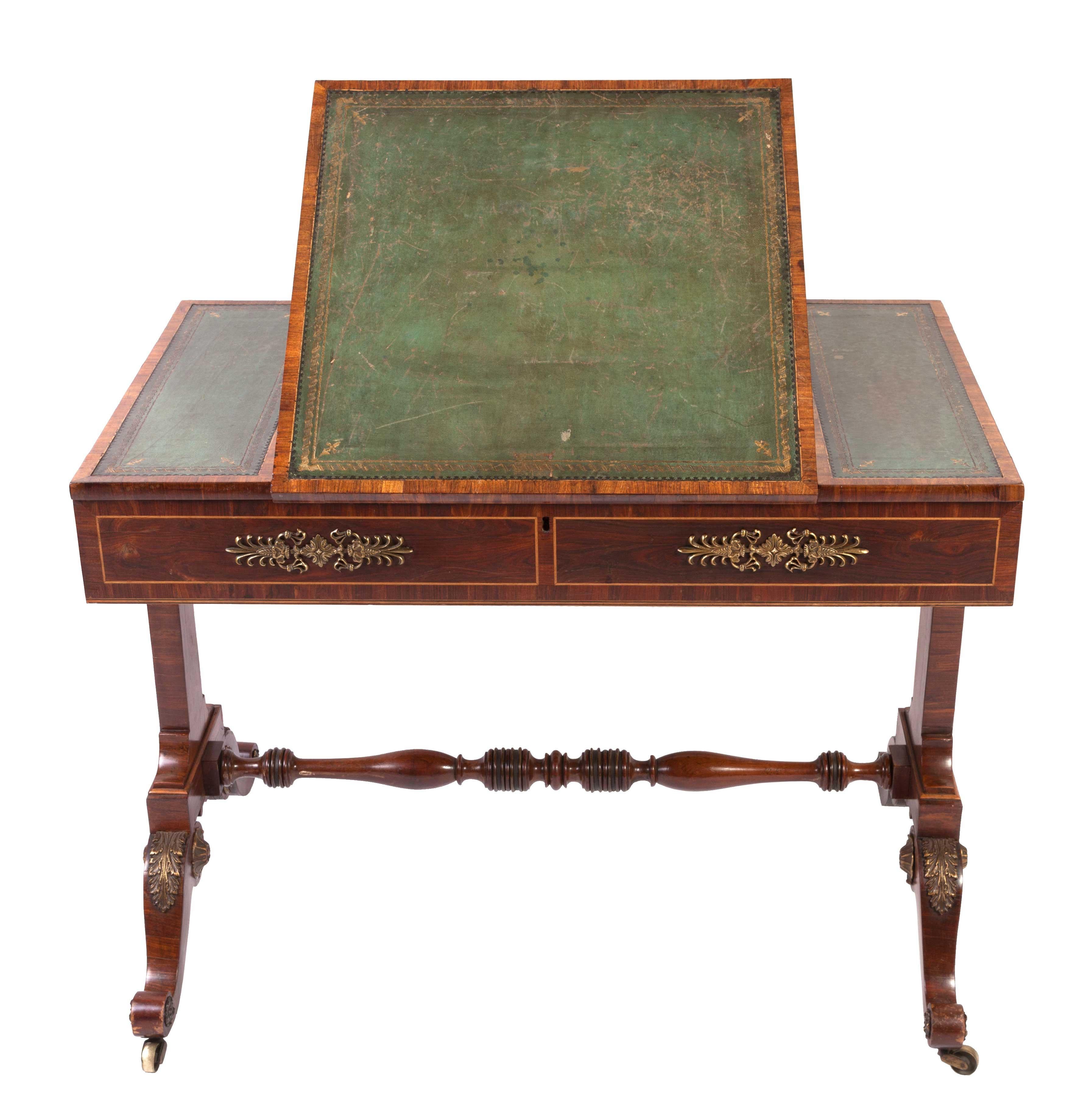 Regency Writing Table Rosewood Brass-Mounted 19th Century For Sale