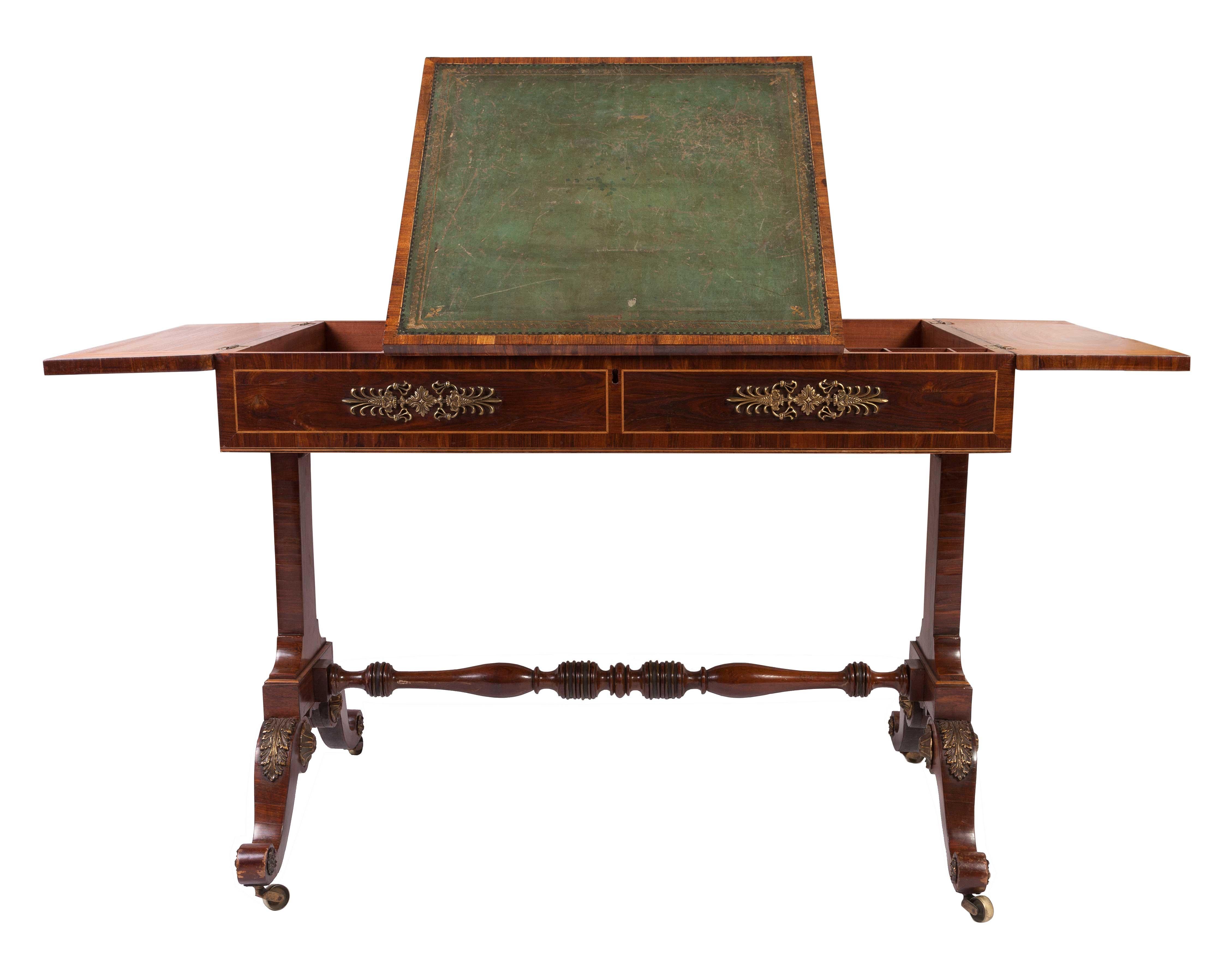 English Writing Table Rosewood Brass-Mounted 19th Century For Sale