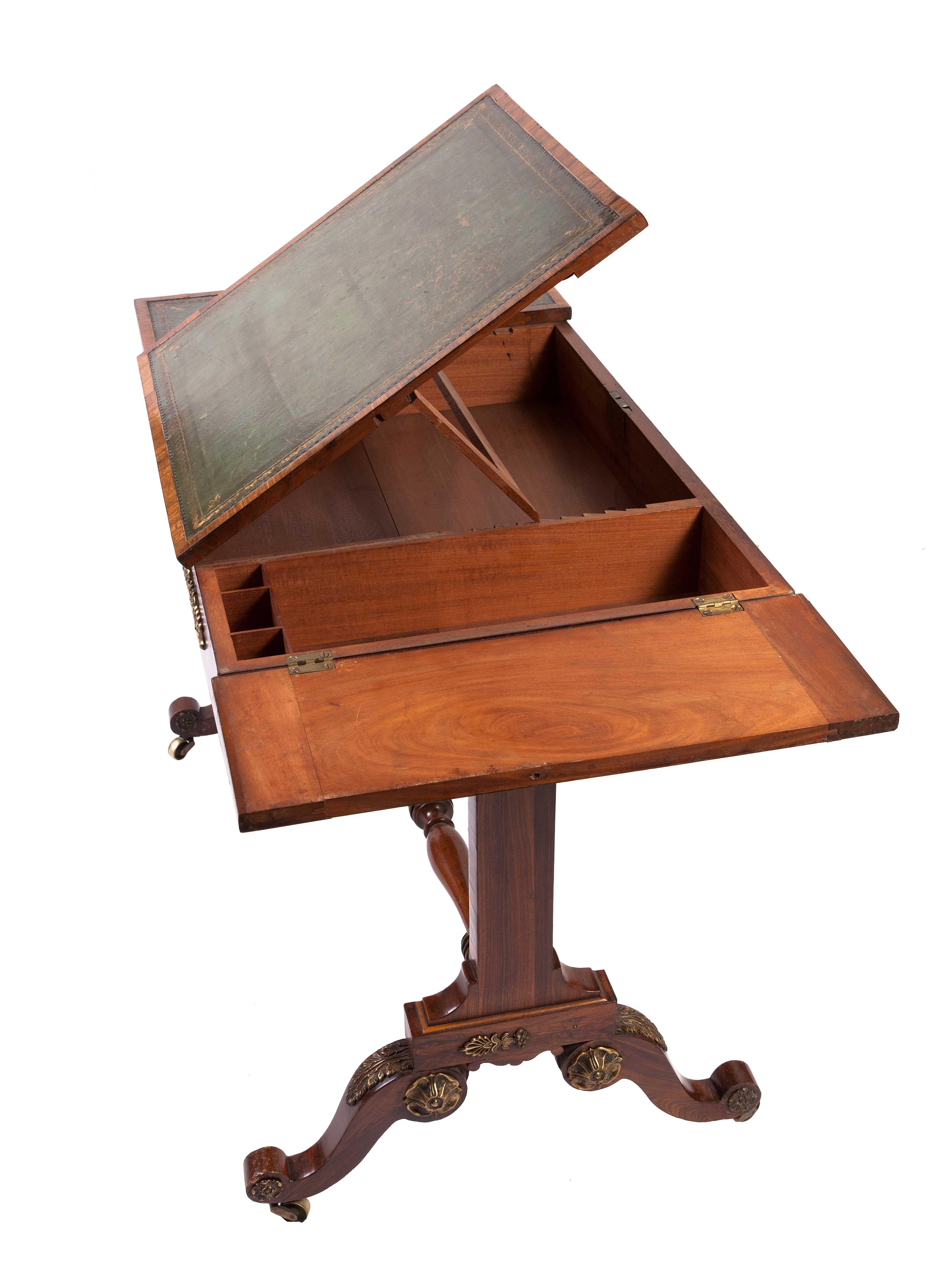 Writing Table Rosewood Brass-Mounted 19th Century In Good Condition For Sale In Uppingham, GB