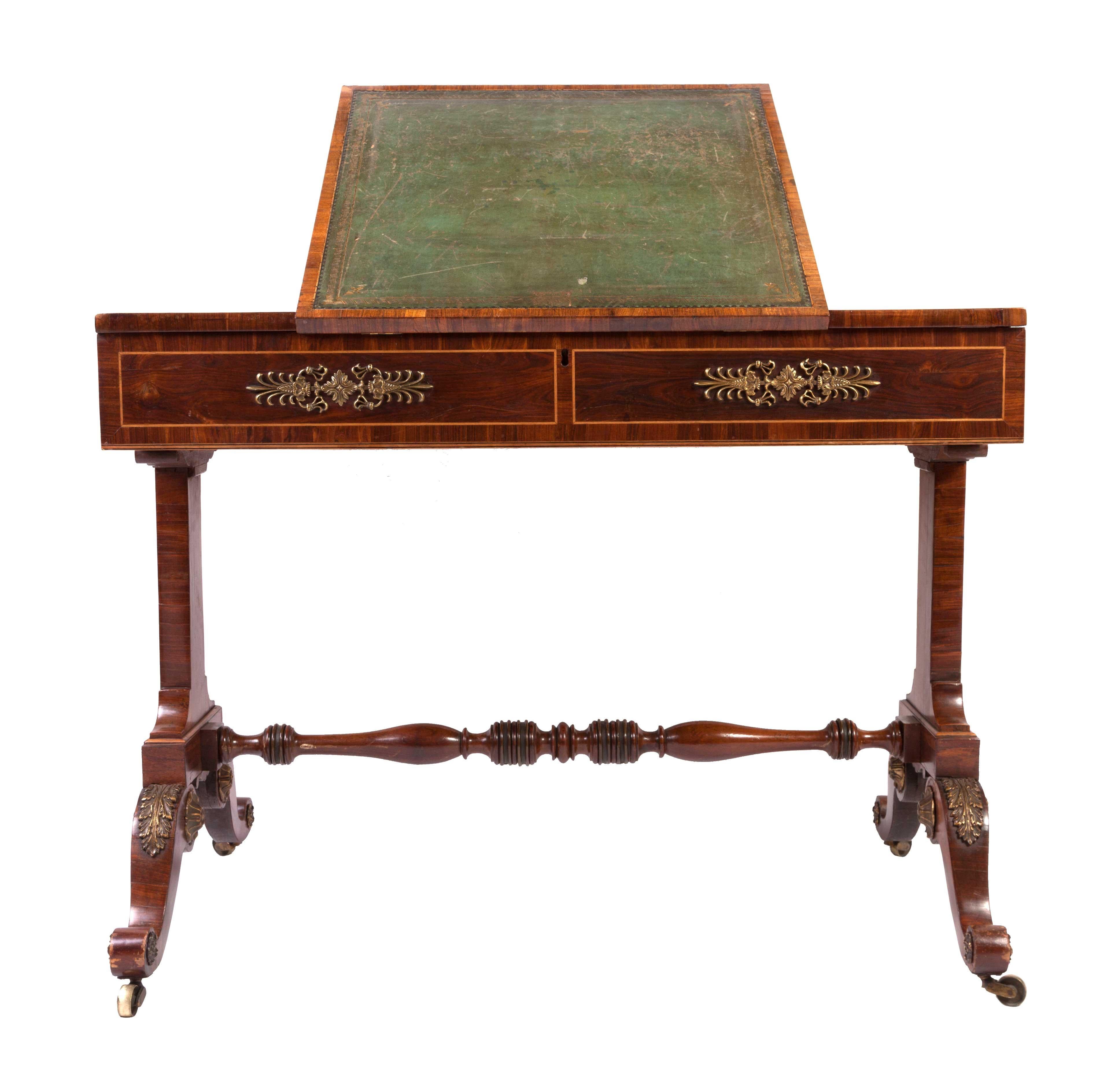 Writing Table Rosewood Brass-Mounted 19th Century For Sale