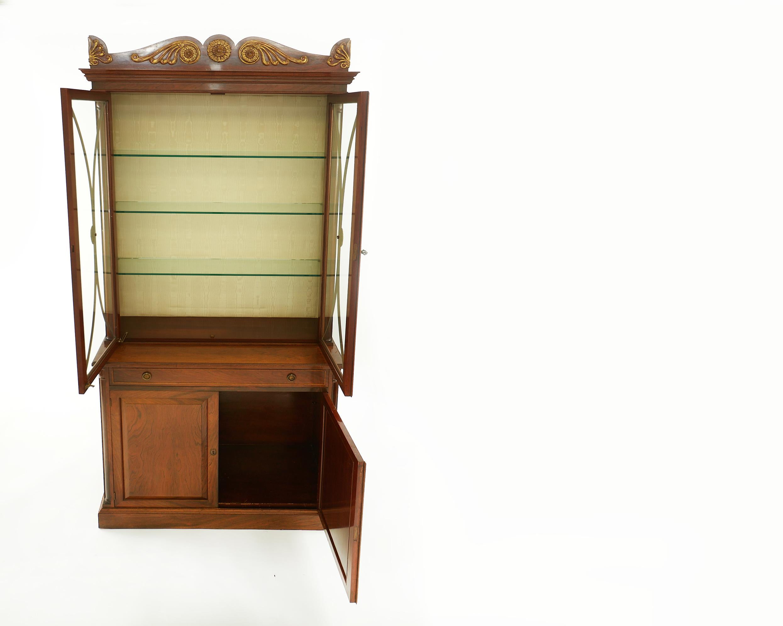Hand-Carved 19th Century Rosewood Display Cabinet / Bookcase