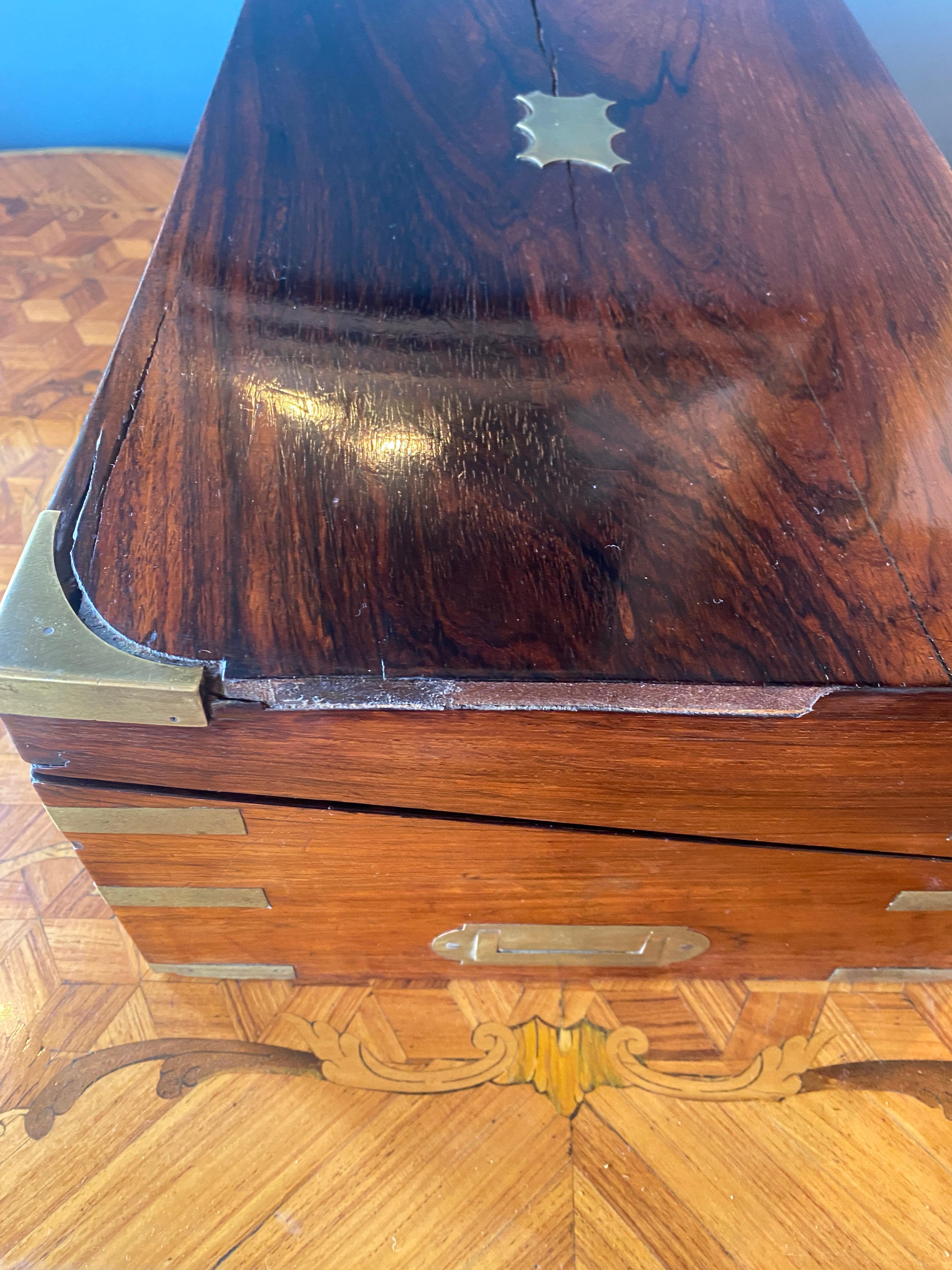 19th Century Rosewood English Campaign Lap Desk 6