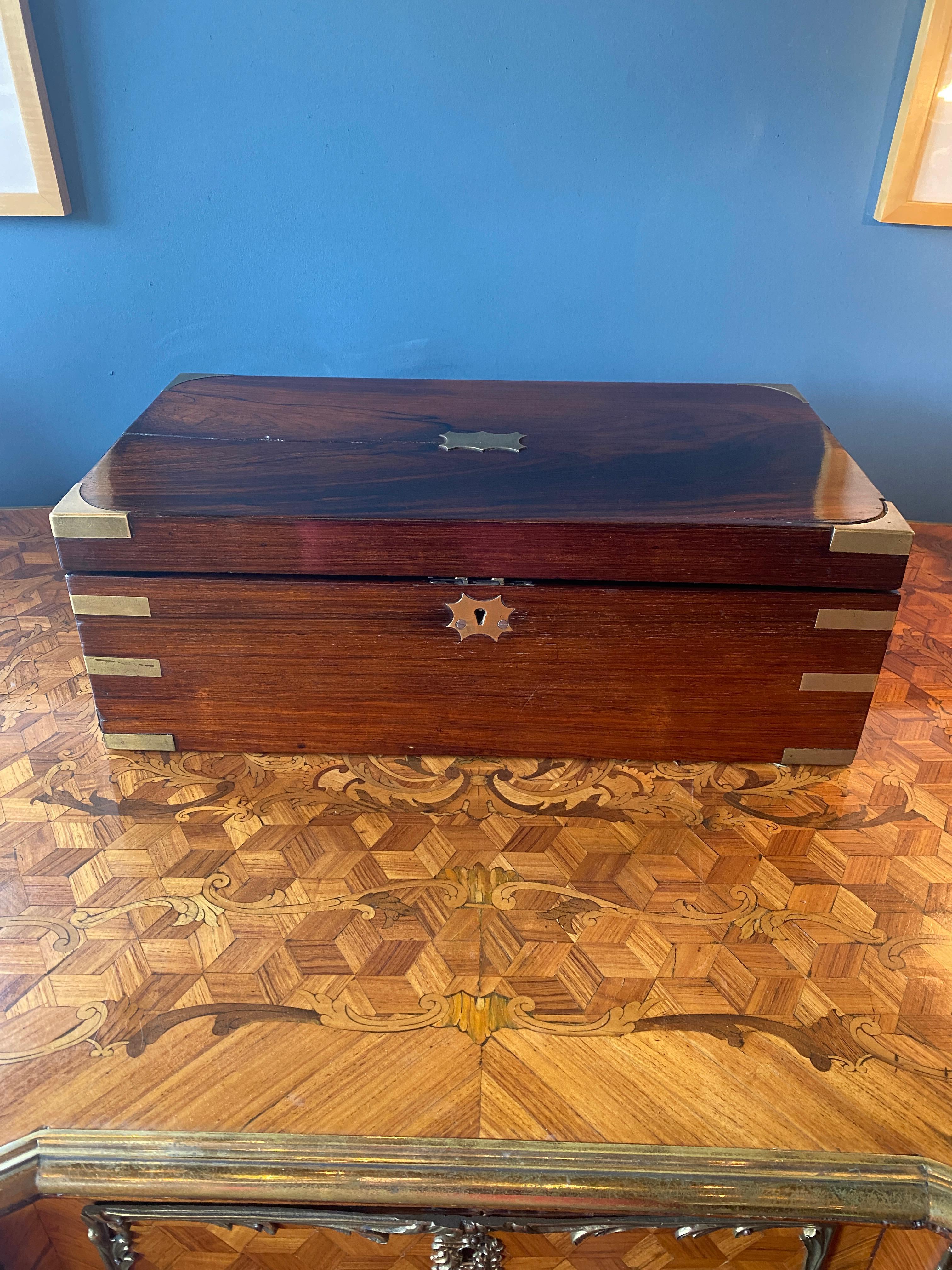 Polished 19th Century Rosewood English Campaign Lap Desk