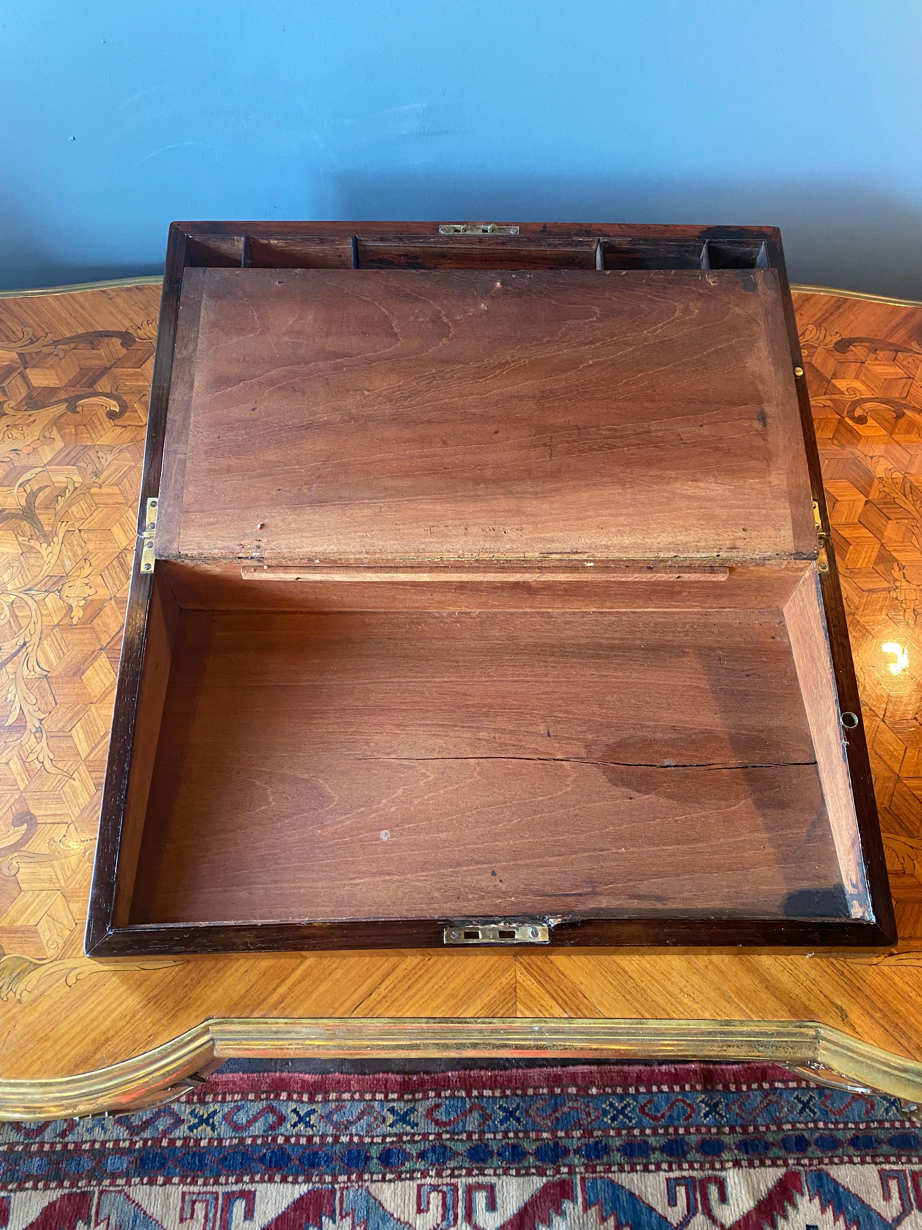 Mid-19th Century 19th Century Rosewood English Campaign Lap Desk