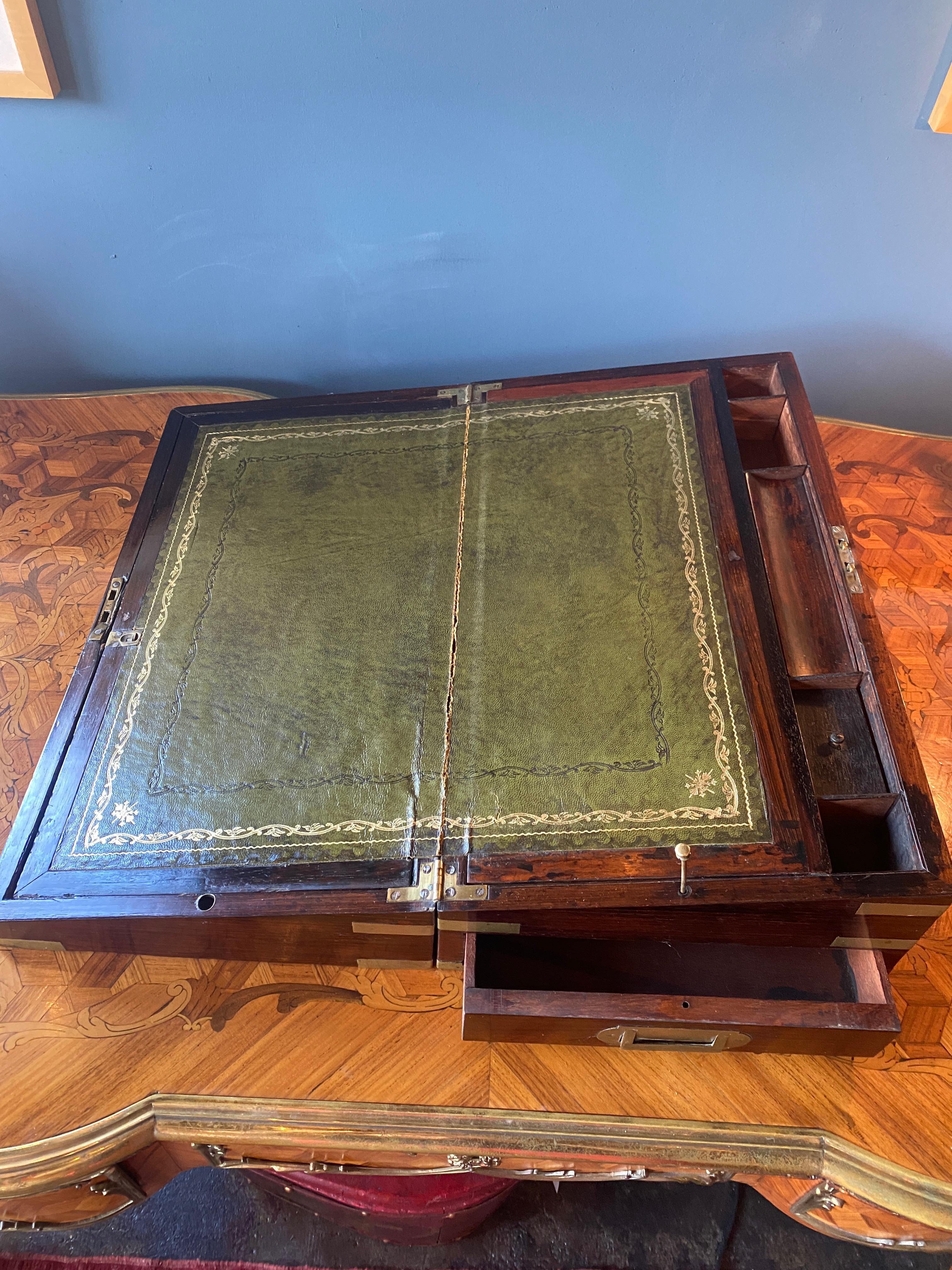 19th Century Rosewood English Campaign Lap Desk 2