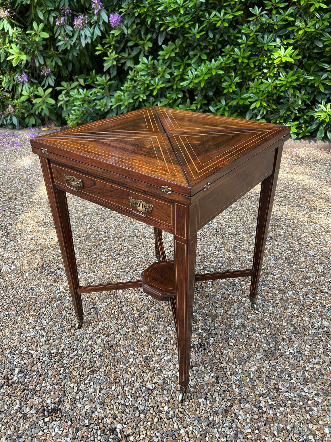 Edwardian 19th Century Rosewood Envelope Card Table For Sale