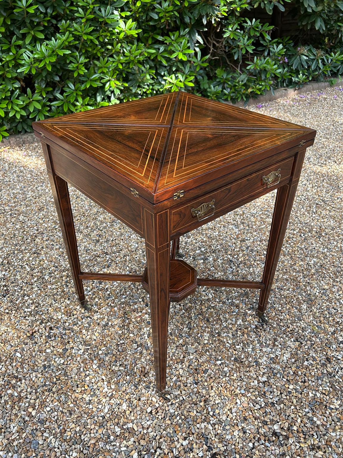 English 19th Century Rosewood Envelope Card Table For Sale