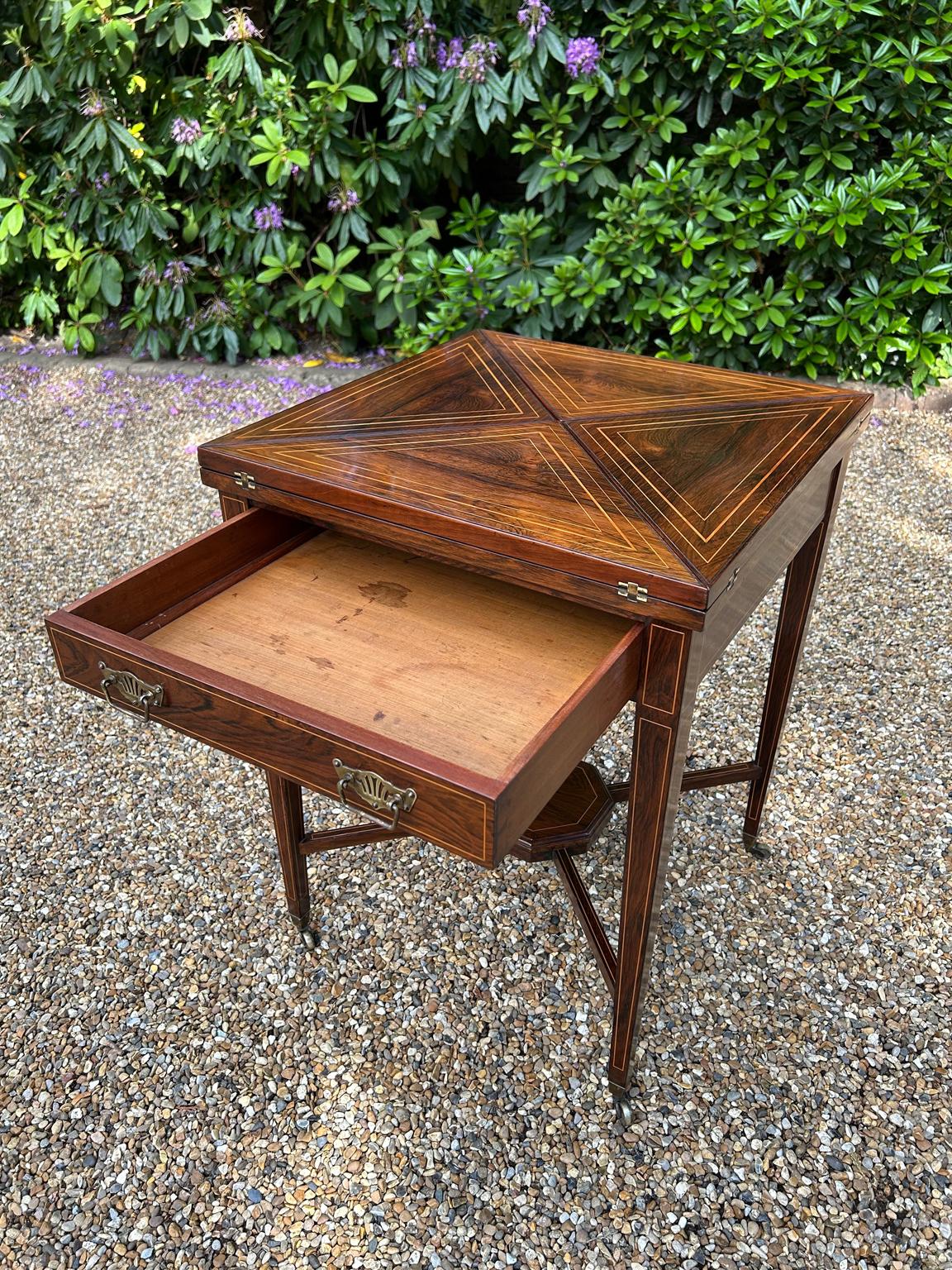 Hand-Crafted 19th Century Rosewood Envelope Card Table For Sale
