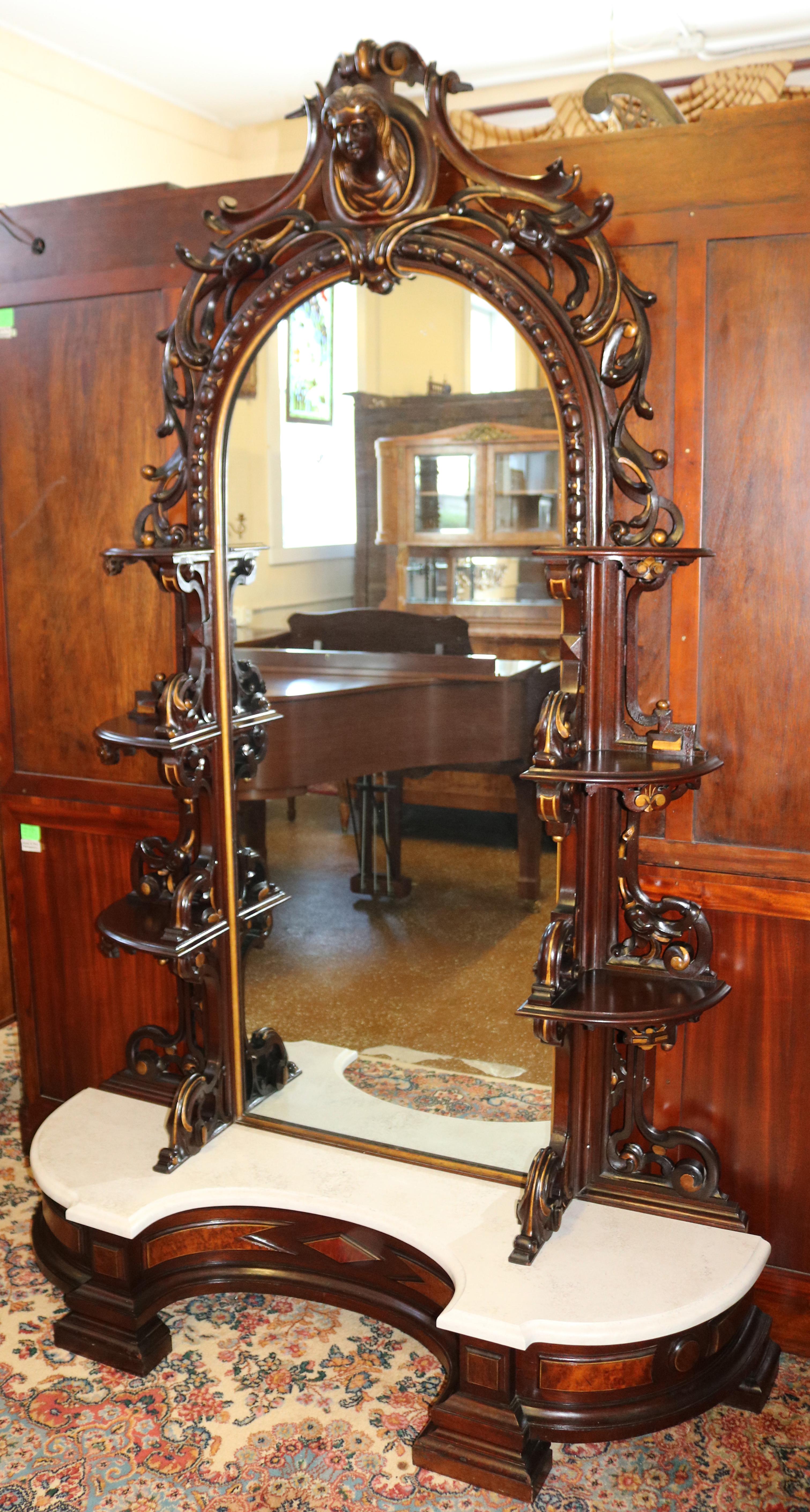 Miroir d'étagère en palissandre sculpté du 19e siècle Attr. à Mitchell & Rammelsberg

Dimensions : 96