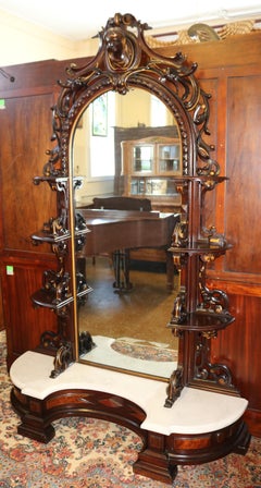 19th Century Rosewood Figural Etagere Pier Mirror Attr Mitchell & Rammelsberg