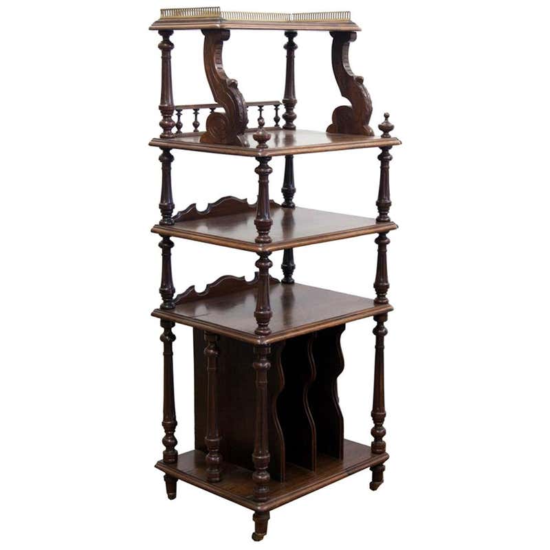 Mahogany Three-Tiered Shelf with Scrolled Legs from the Late 19th ...