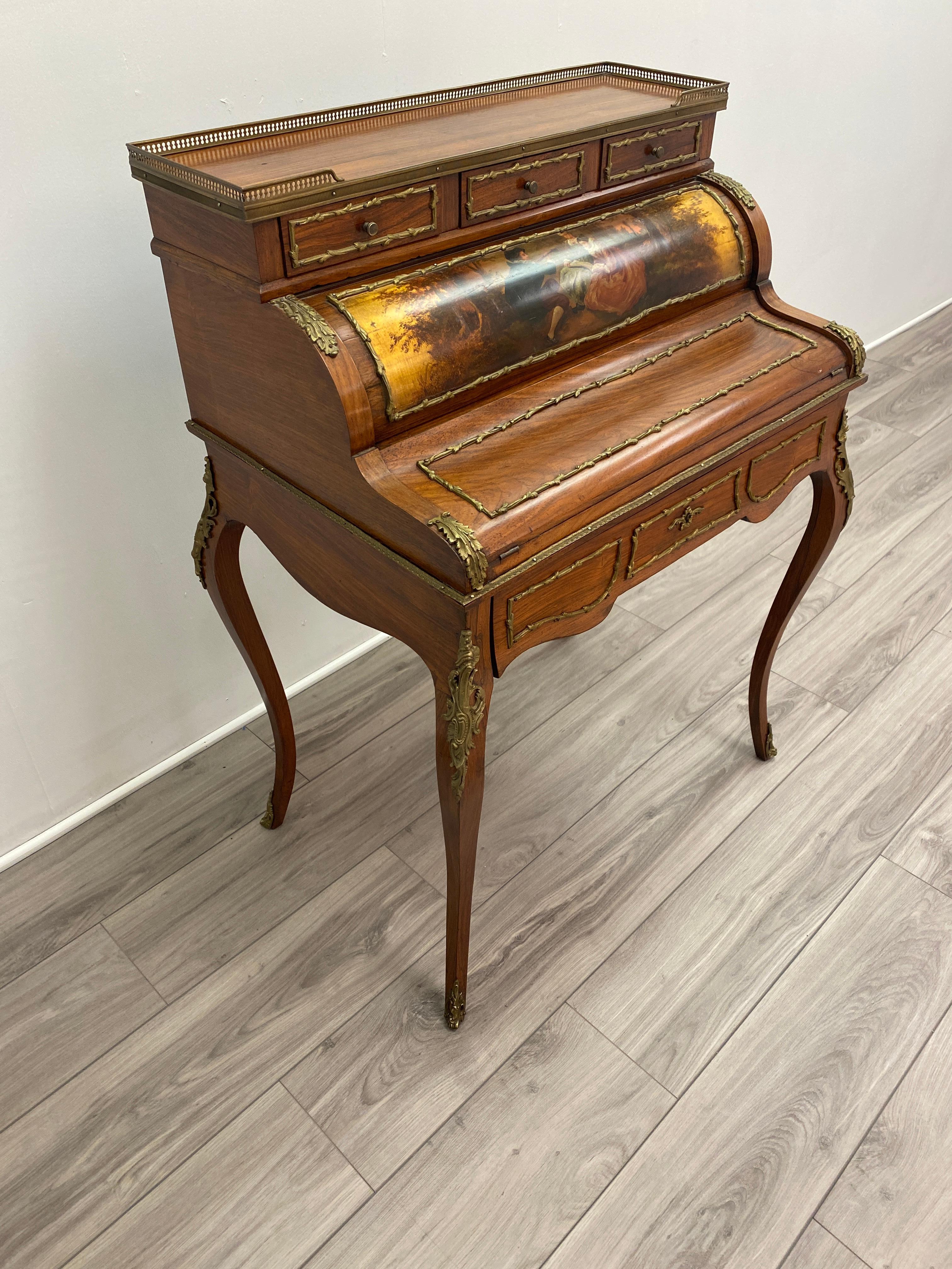 European 19th Century Rosewood French Louis XV style Cylinder Desk