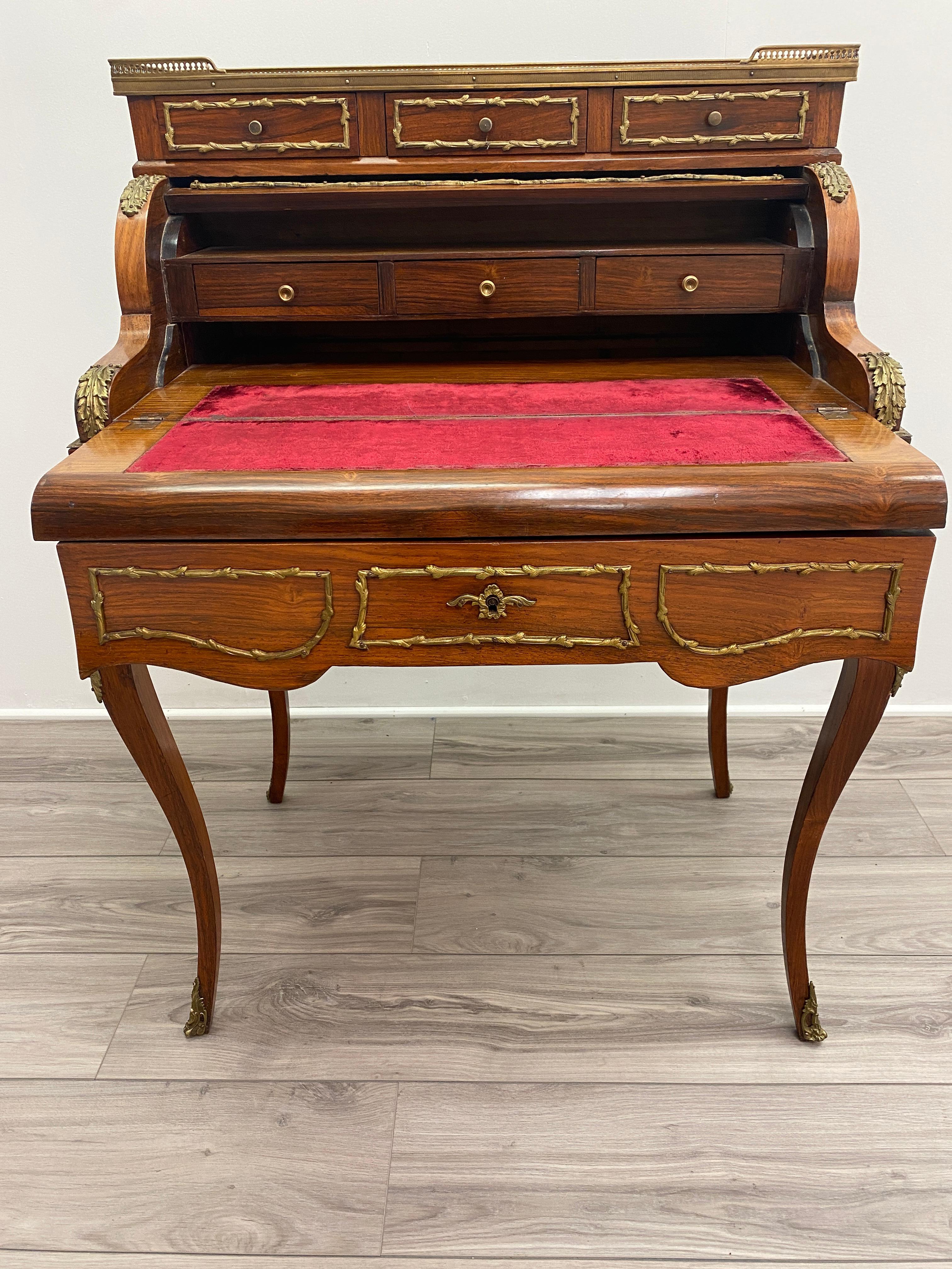 Hand-Painted 19th Century Rosewood French Louis XV style Cylinder Desk