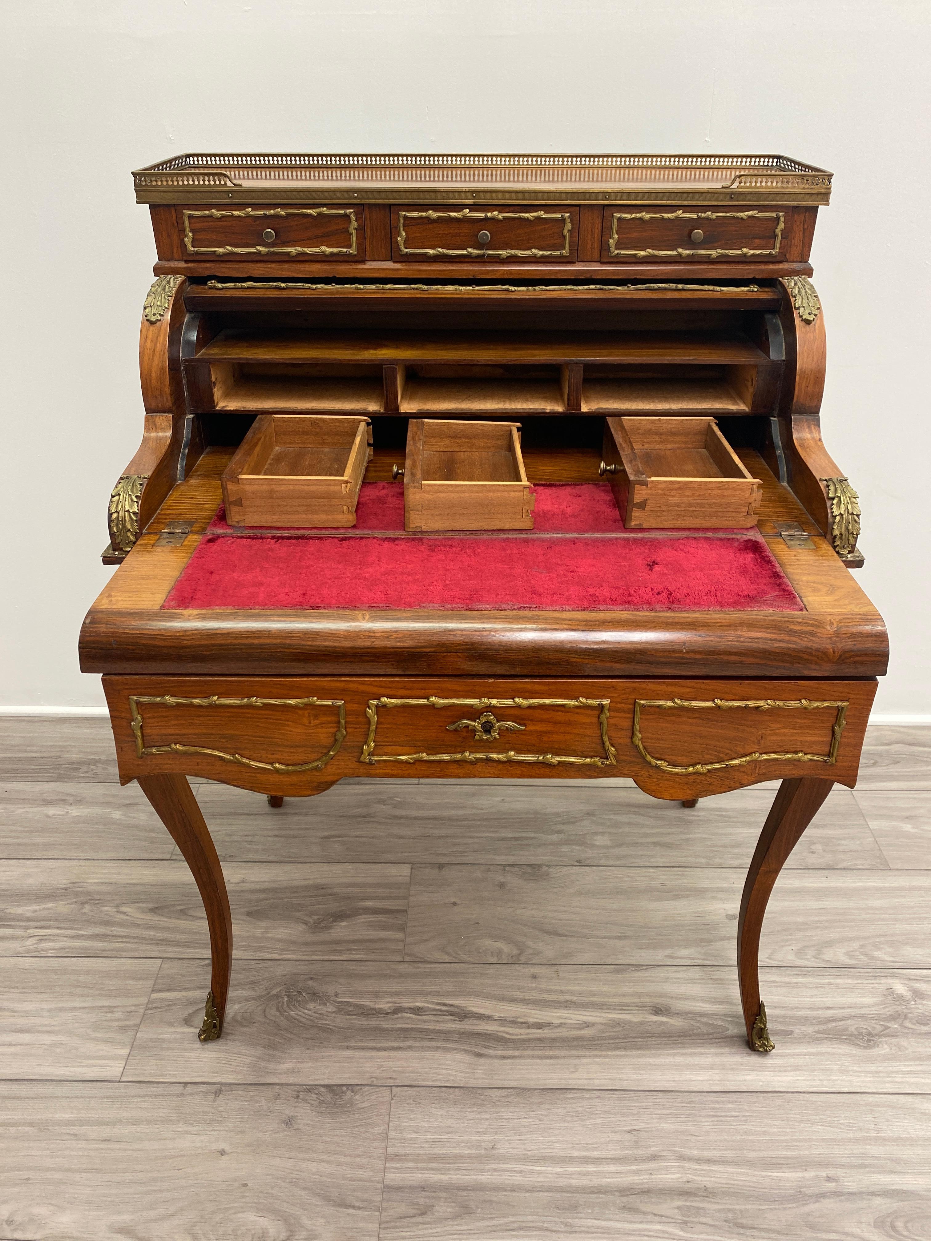 19th Century Rosewood French Louis XV style Cylinder Desk 3
