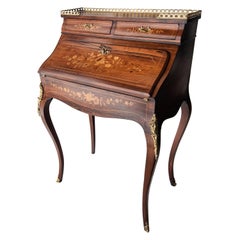 Antique 19th Century Rosewood French Louis XV Style Marquetry Bureau Desk with Secret