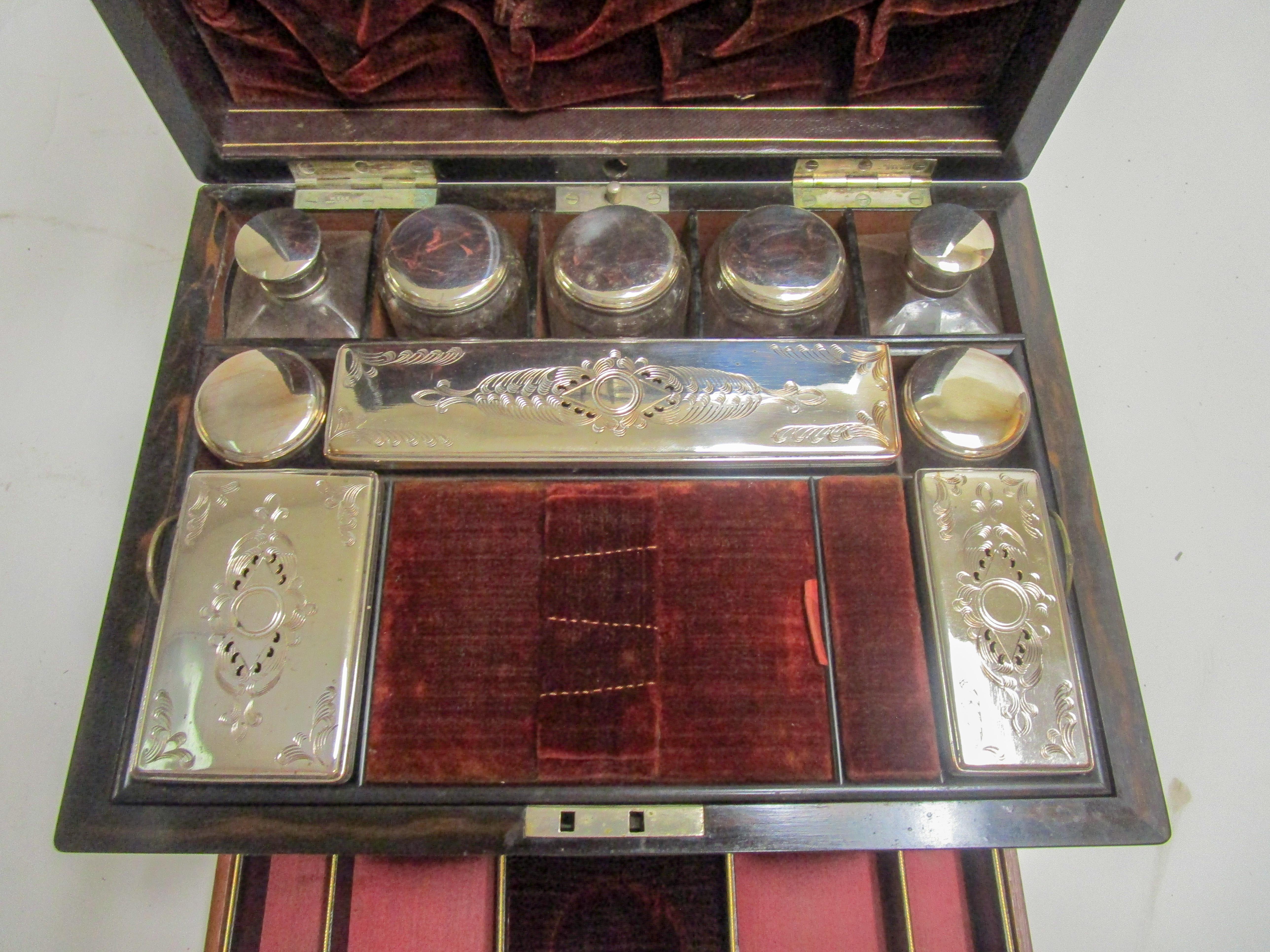 English Rosewood Gentleman's Military Campaign Vanity Box with Secret Drawer For Sale