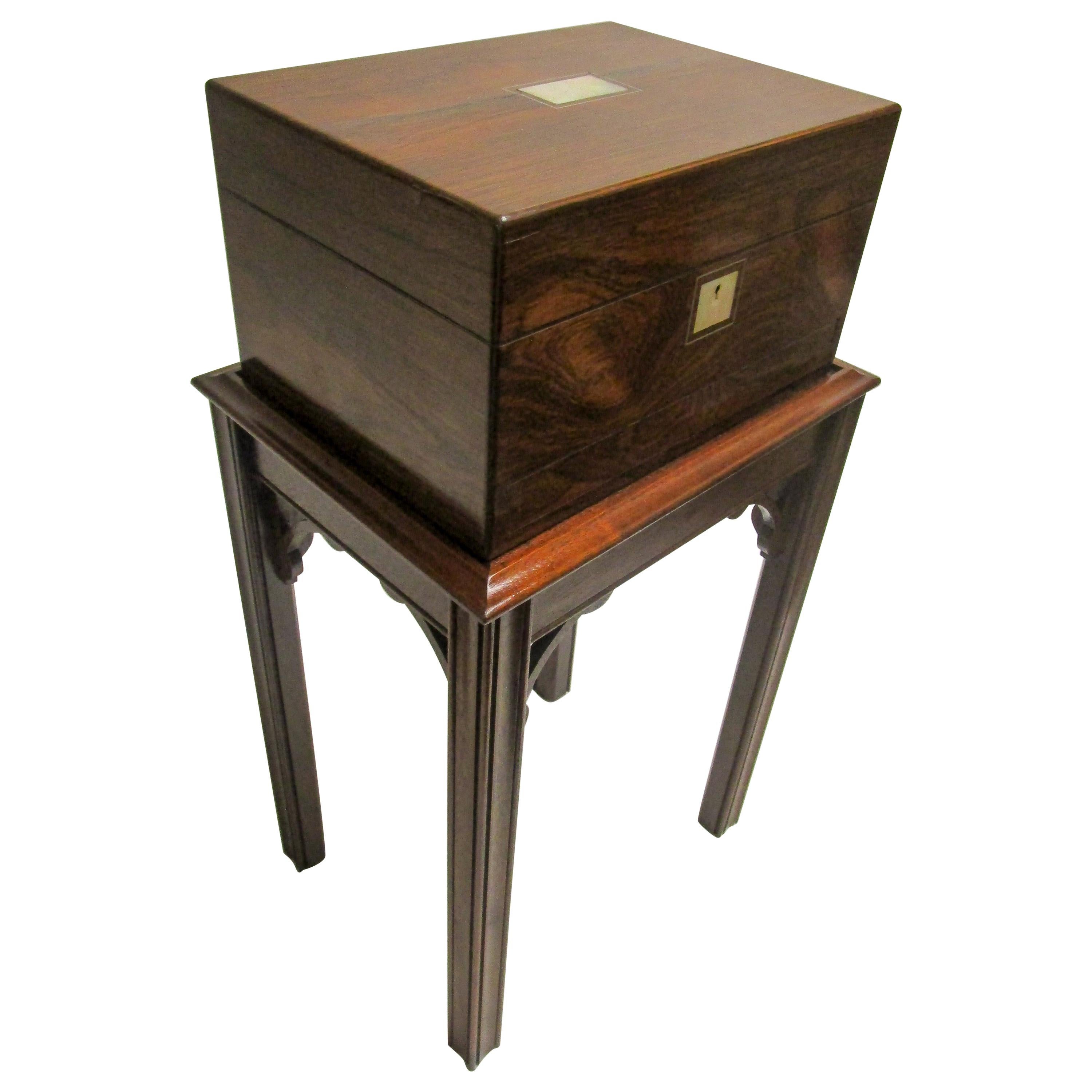 Rosewood Gentleman's Military Campaign Vanity Box with Secret Drawer For Sale