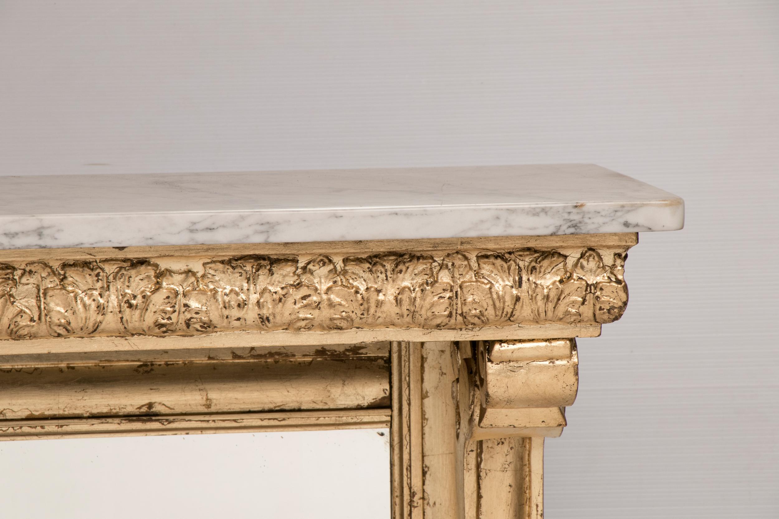 19th century rosewood Irish console table with gold detail, mirrored back and marble top.