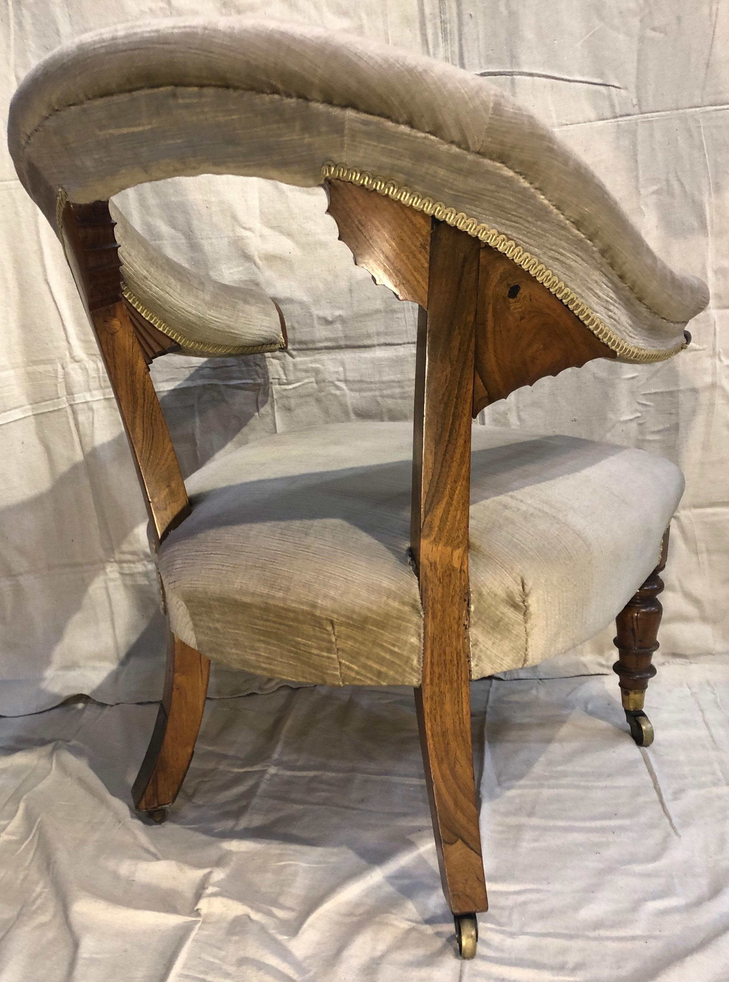 Velvet 19th Century Rosewood Library Chair For Sale