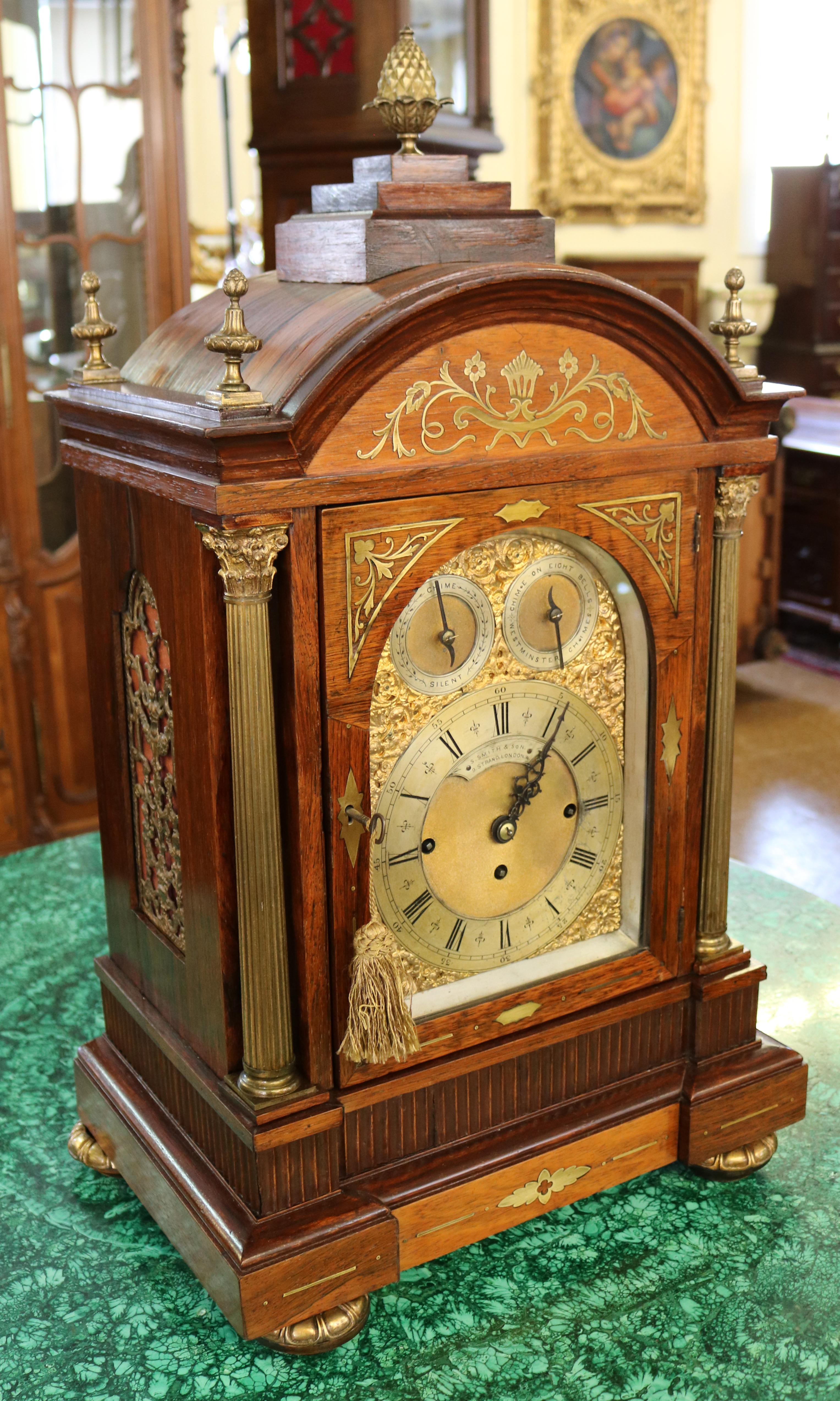 British 19th Century Rosewood Musical Mantel Bracket Clock by S. Smith & Sons London For Sale