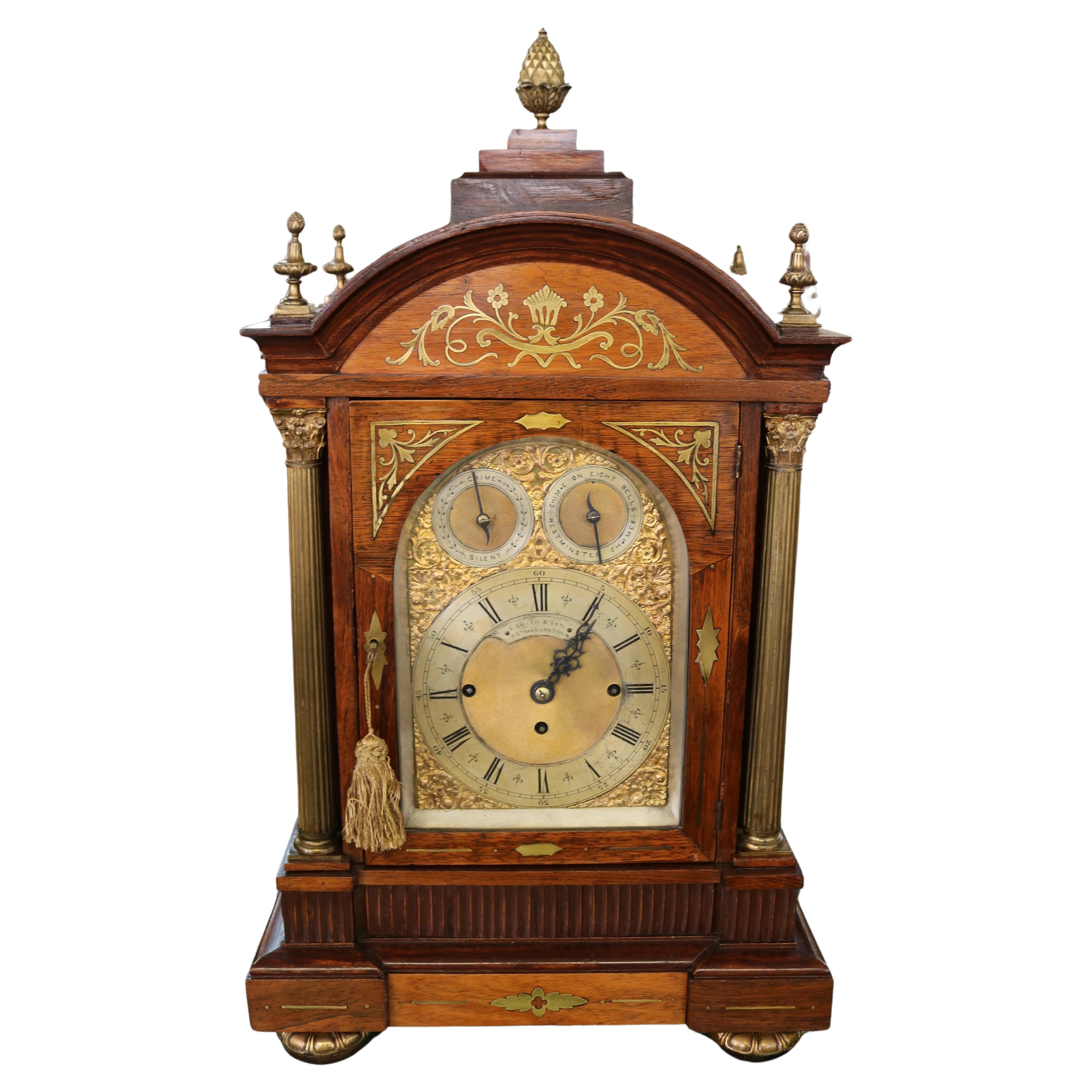 19th Century Rosewood Musical Mantel Bracket Clock by S. Smith & Sons London For Sale
