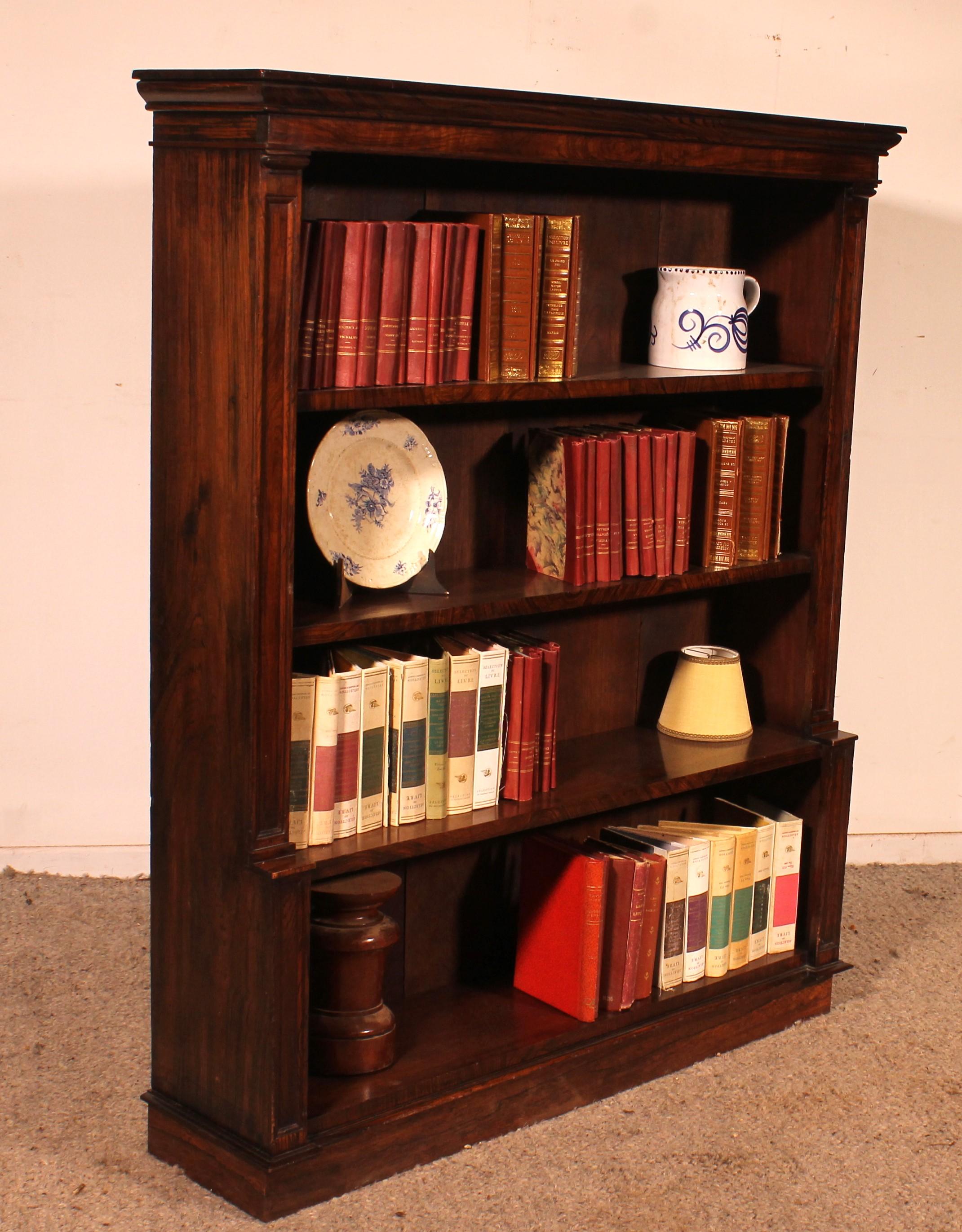 XIX secolo 19th Century Rosewood Open Bookcase With Breakfront in vendita