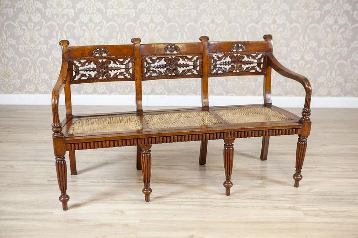 19th Century Rosewood Parlor Set with Carved Backrests

We present you a set composed of a three-seat bench and two armchairs.
All the furniture is from the mid-19th century
Both the bench and armchairs are made of rosewood, whereas the seats are